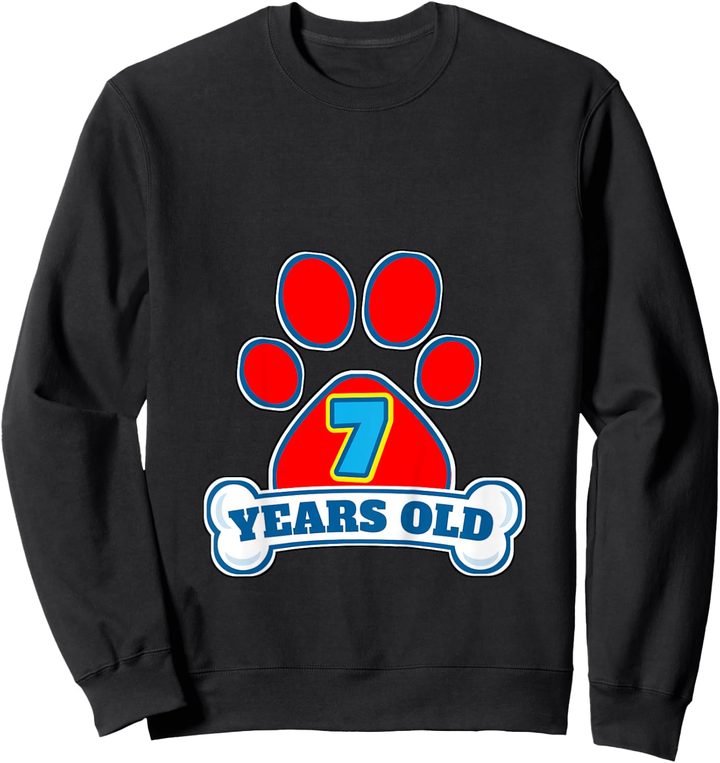 7 Year Old 7th Birthday Paw Themed Party Gift Boys Girls Sweatshirt - Sweatshirt | Black