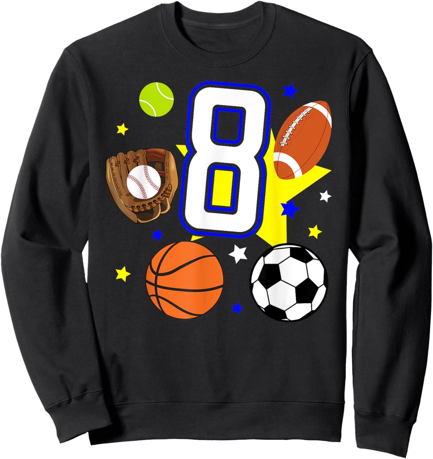 8th Birthday Sports Birthday Theme 8 Year Old Boy Sweatshirt - Sweatshirt | Black