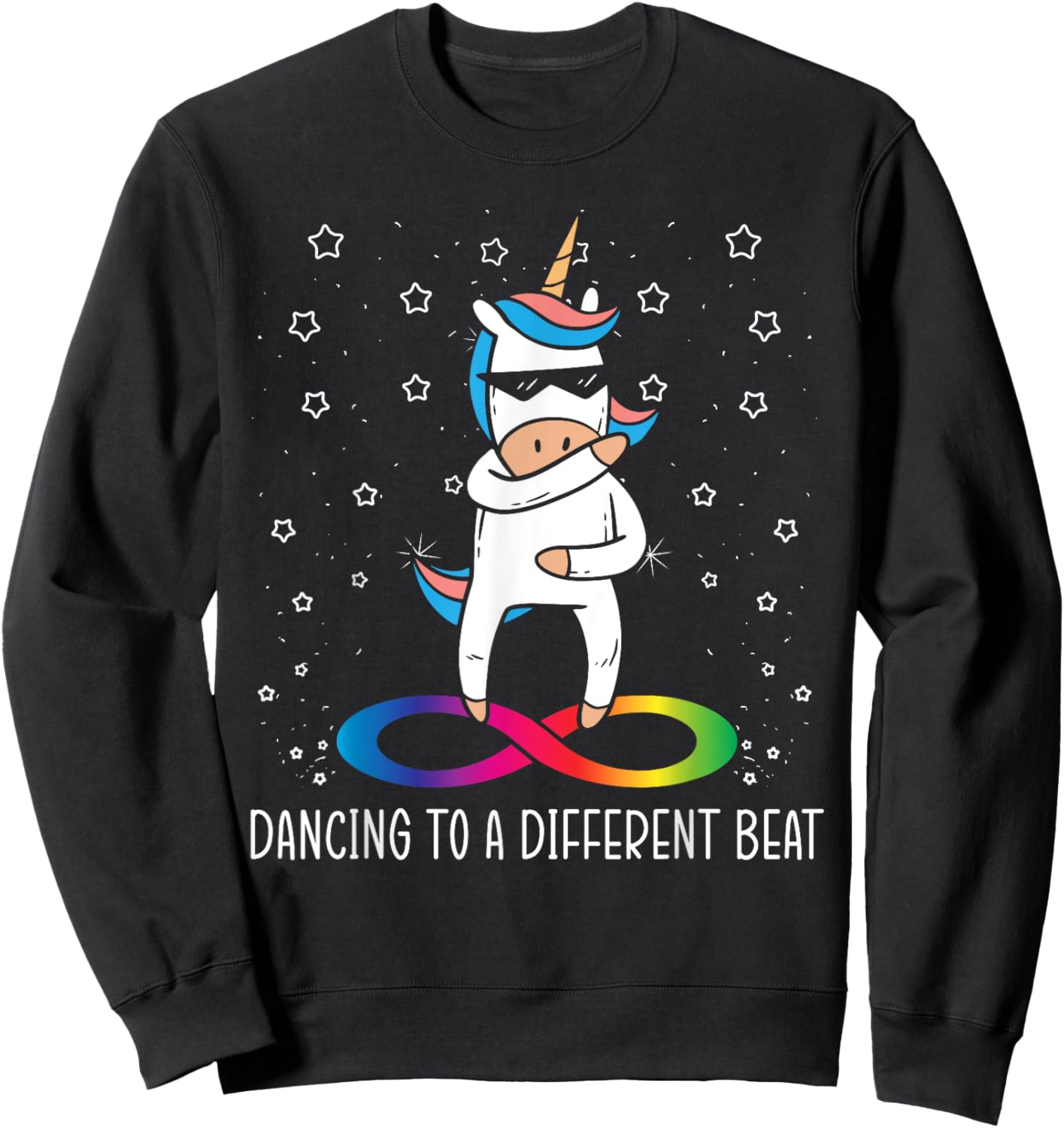 Dancing To A Different Beat Neurodiversity Unicorn Rainbow Sweatshirt - Sweatshirt | Black