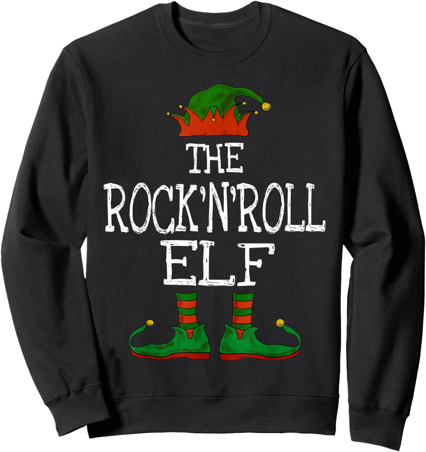 The Rock'n'Roll Elf Family Matching Funny Christmas Gift Sweatshirt - Sweatshirt | Black