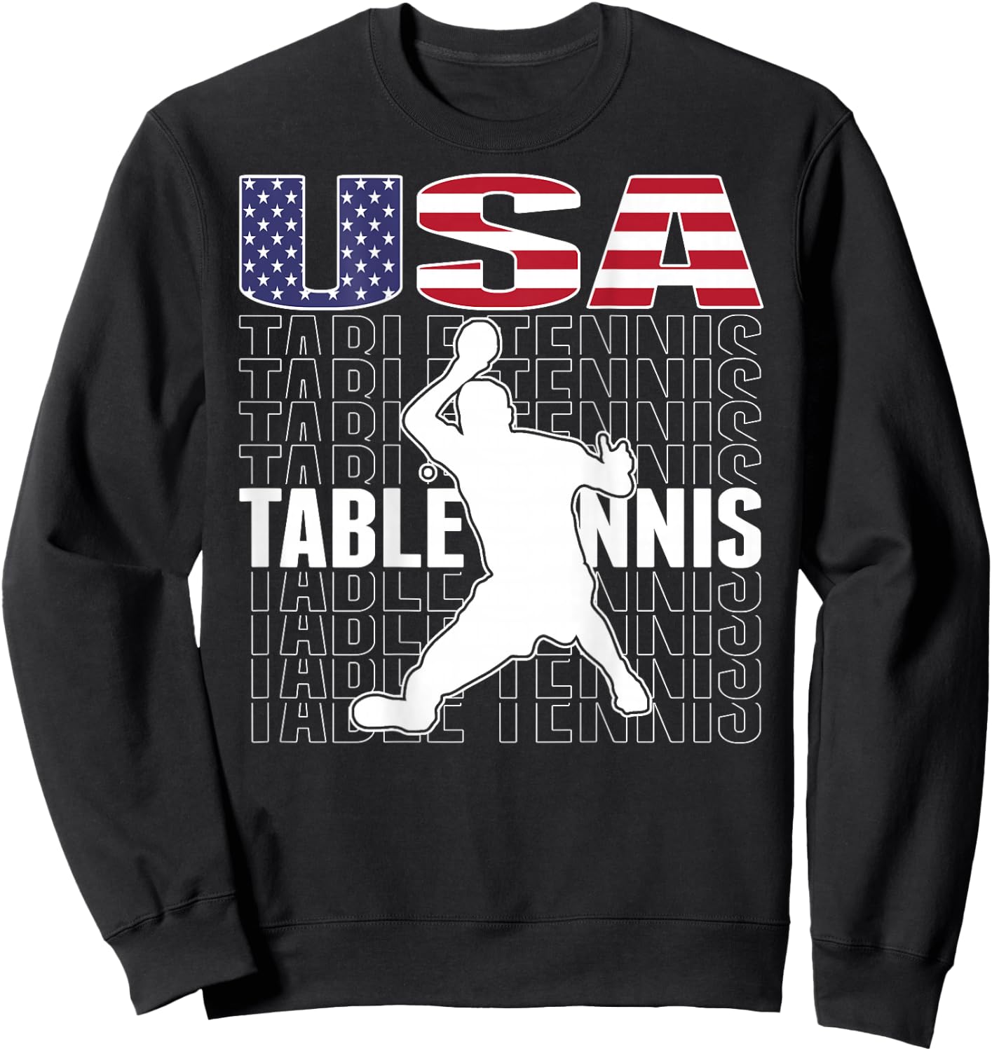 America Table Tennis Fans Jersey American Flag Ping Pong Sweatshirt - Sweatshirt | Black