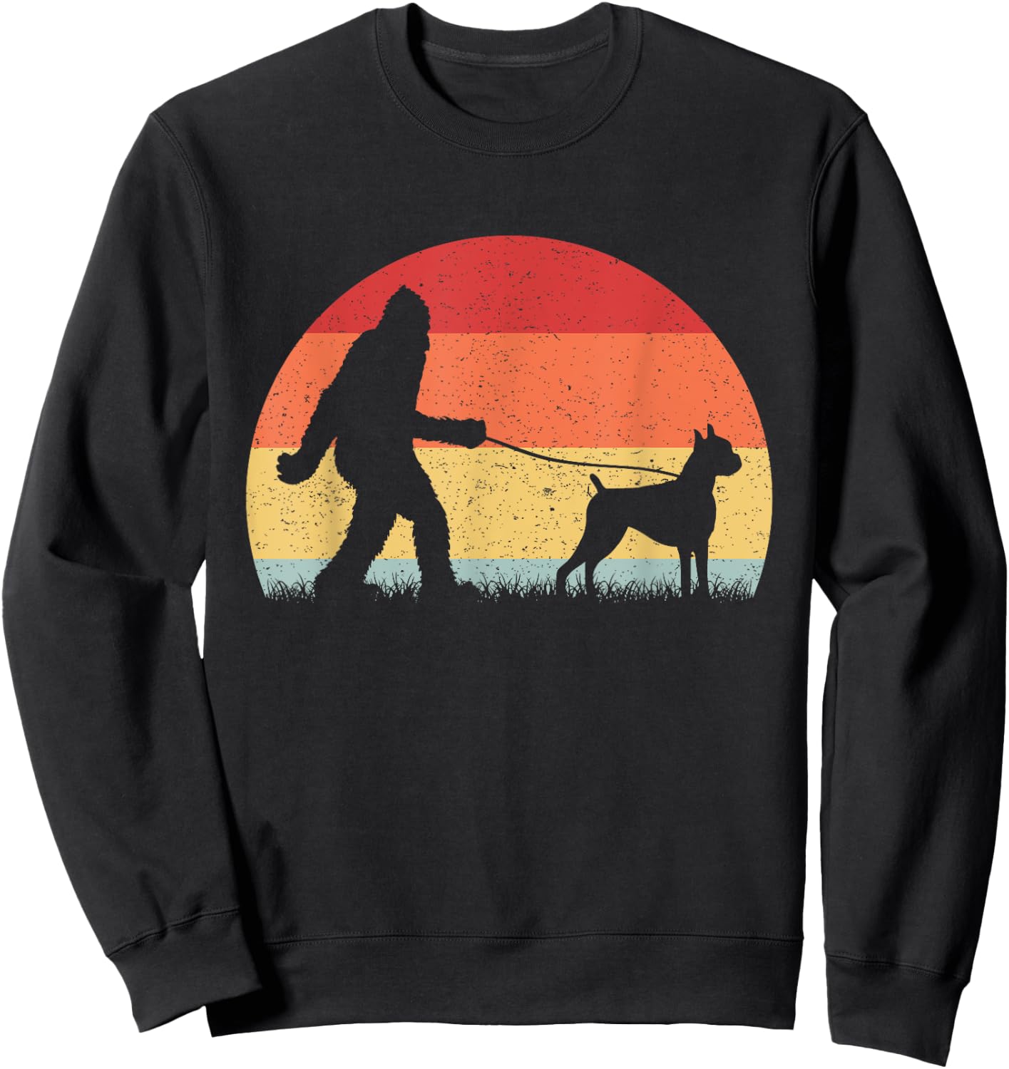 Vintage Bigfoot Walking Boxer Dog Sasquatch Funny Gifts Sweatshirt - Sweatshirt | Black
