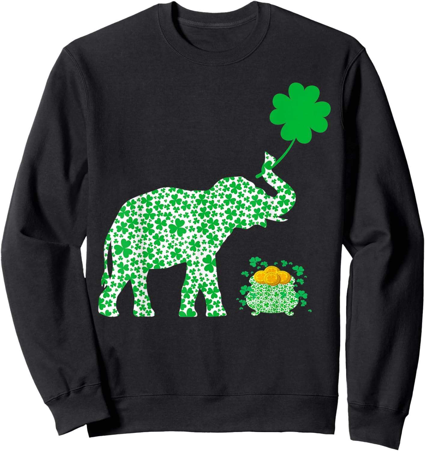 Elephant Lover Irish Shamrock Leaf Elephant St Patrick's Day Sweatshirt - Sweatshirt | Black