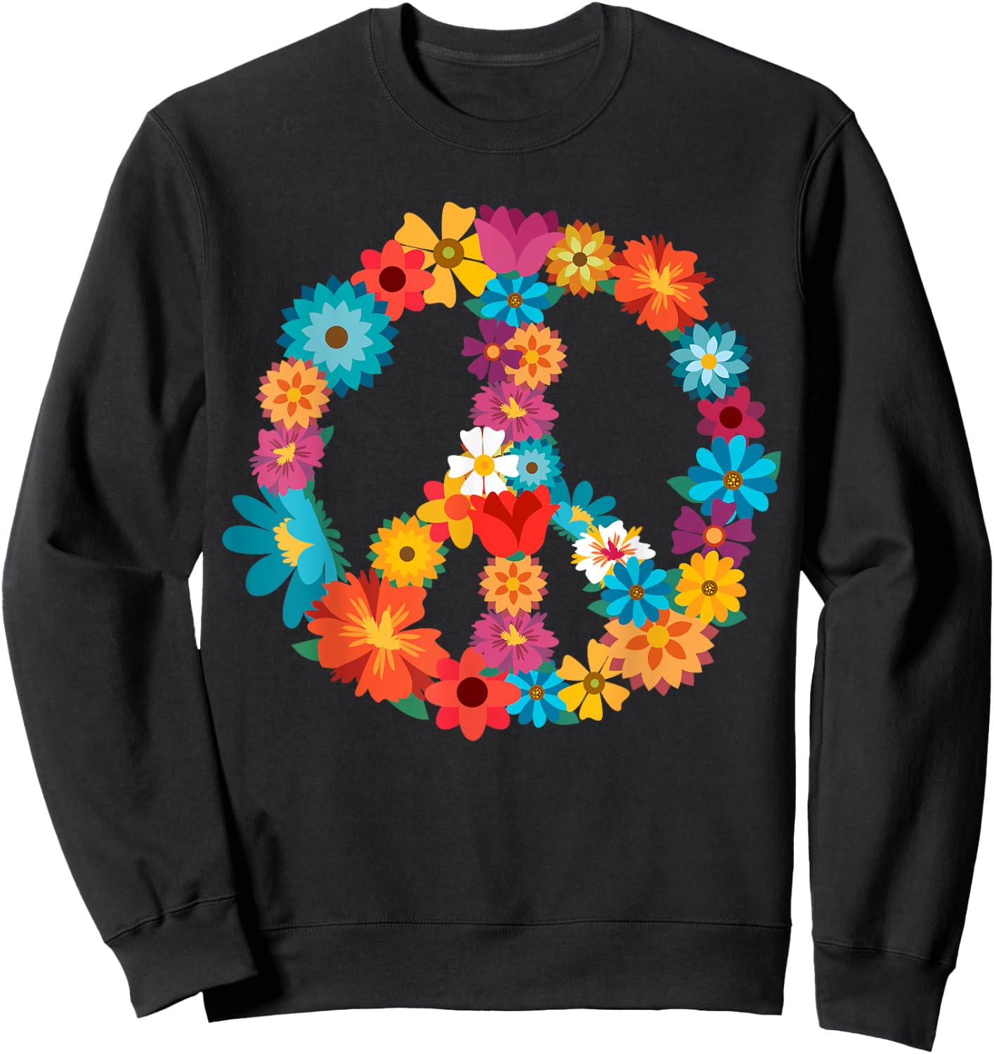 Peace Love Shirt | 60's 70's Hippie Costume Colorful Flowers Sweatshirt - Sweatshirt | Black