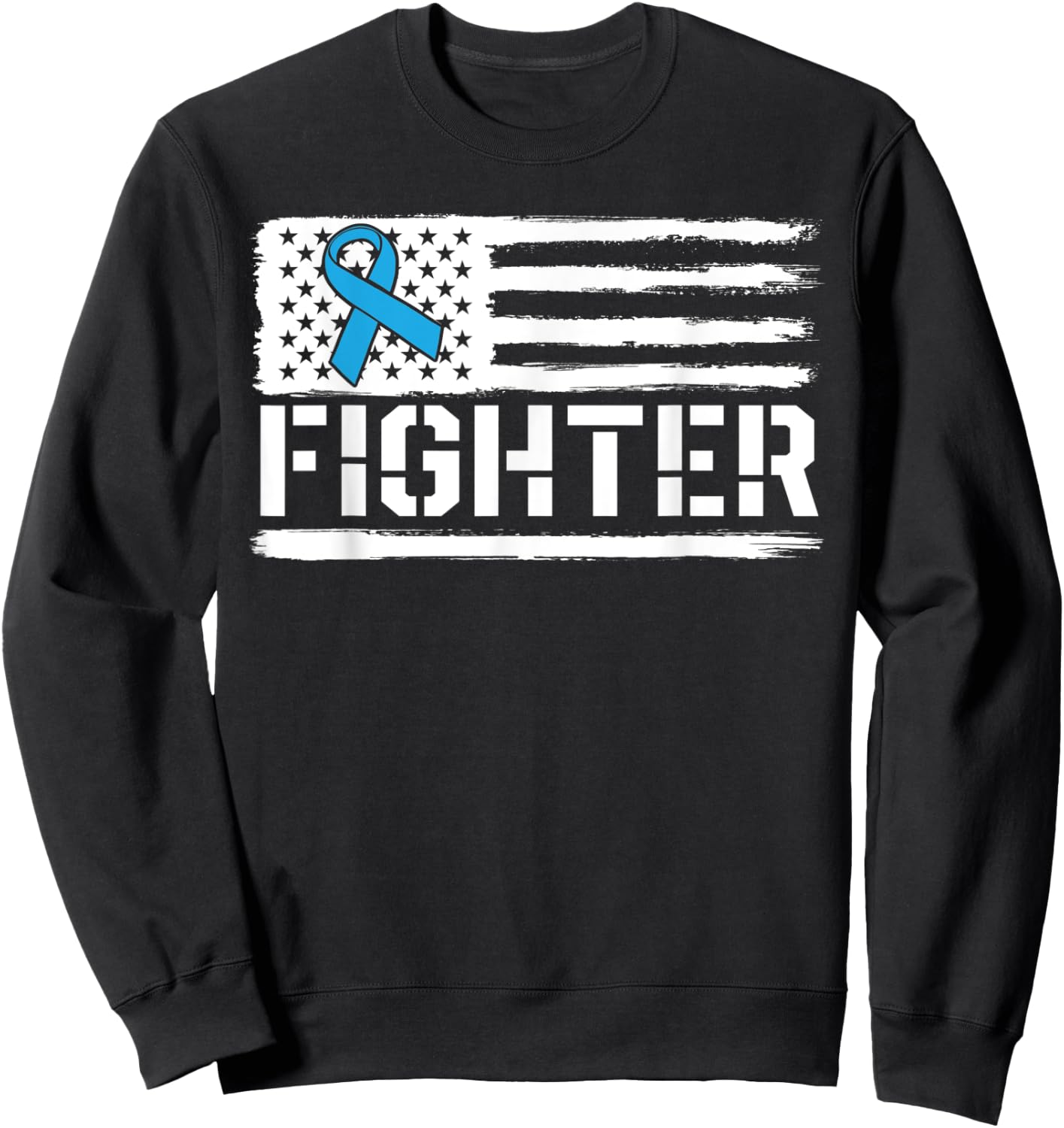 Prostate Cancer Fighter Blue American Flag Awareness Ribbon Women Kids Men Sweatshirt - Sweatshirt | Black