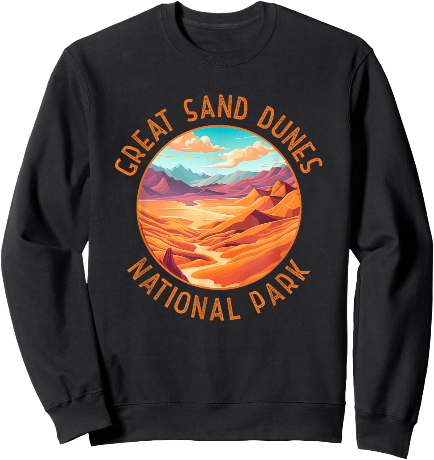 Great Sand Dunes National Park Art Distressed Circle Sweatshirt - Sweatshirt | Black