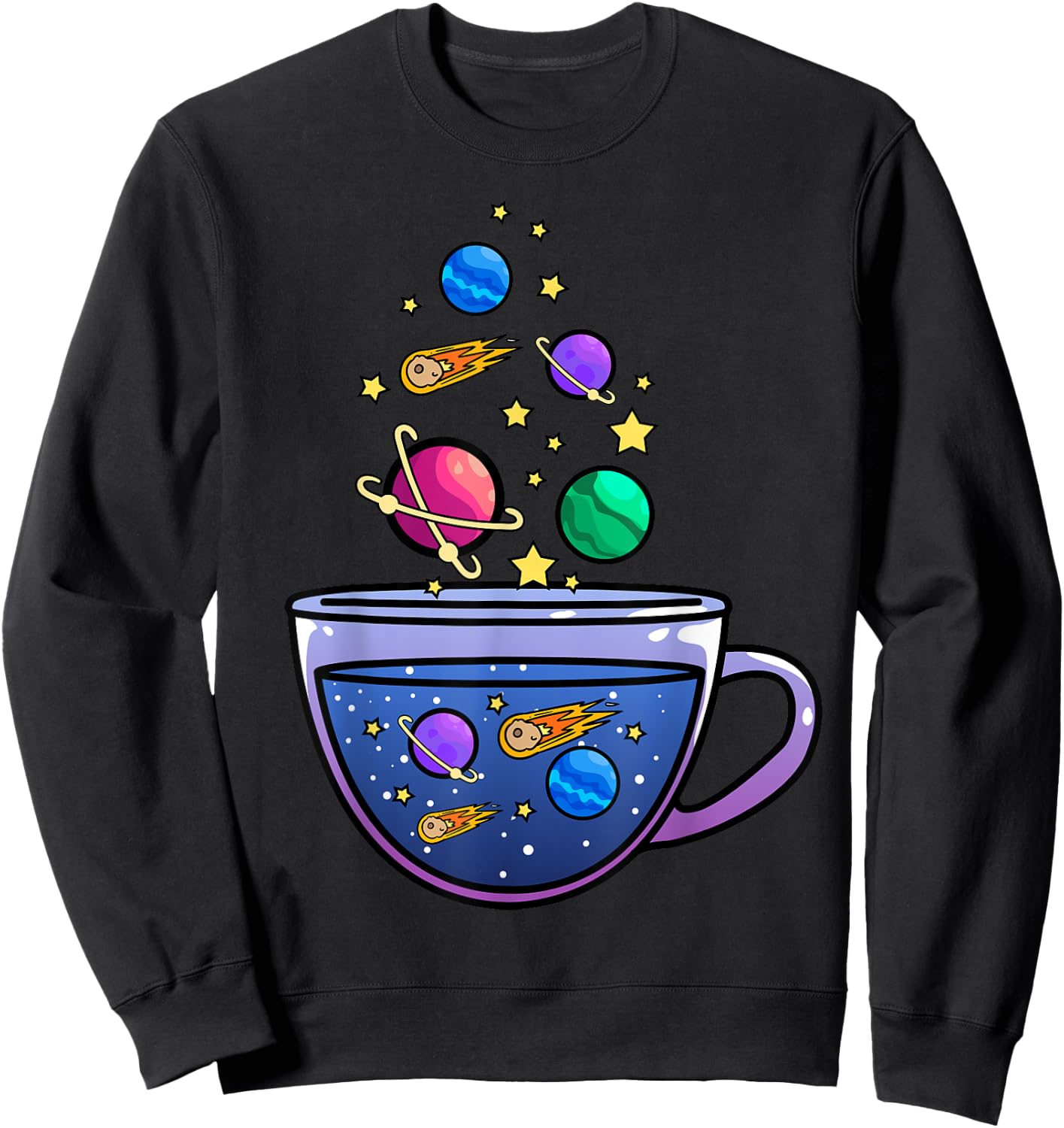 Unique Space Design Galaxy in a Teacup Universe Mars Moon Sweatshirt - Sweatshirt | Black