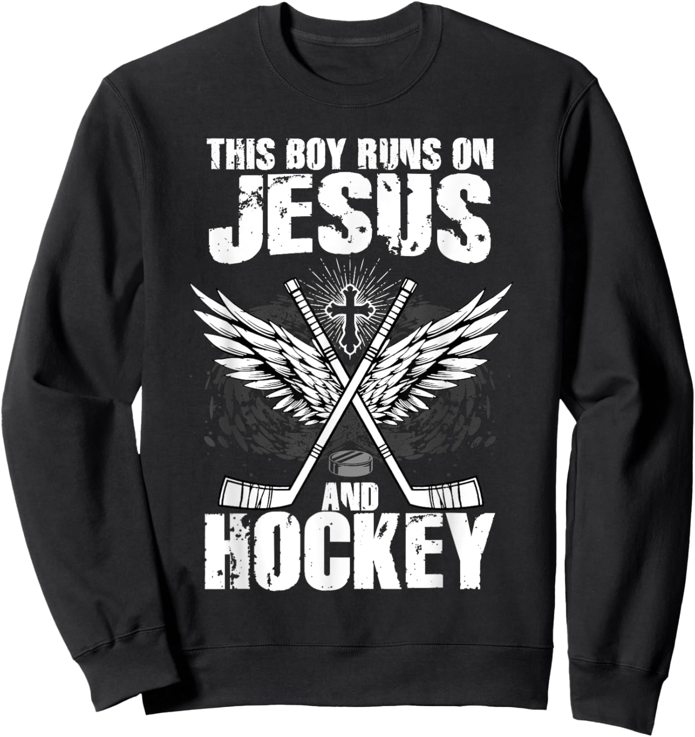 This Boy Runs On Jesus And Hockey Sweatshirt - Sweatshirt | Black