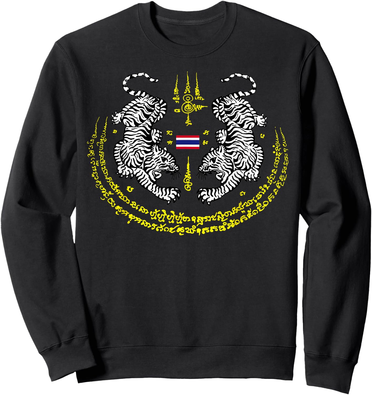 Muay Thai Buddha Tattoo Kickboxing Cultural Sak Yant Tiger Sweatshirt - Sweatshirt | Black