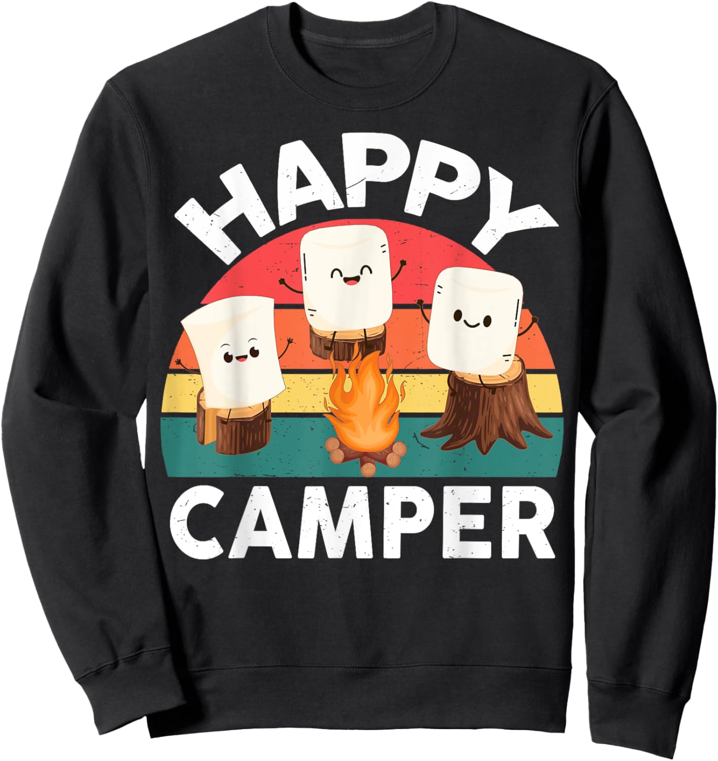 Happy Marshmallow Camper-Shirt Kids Toddler Boy Cute Camping Sweatshirt - Sweatshirt | Black