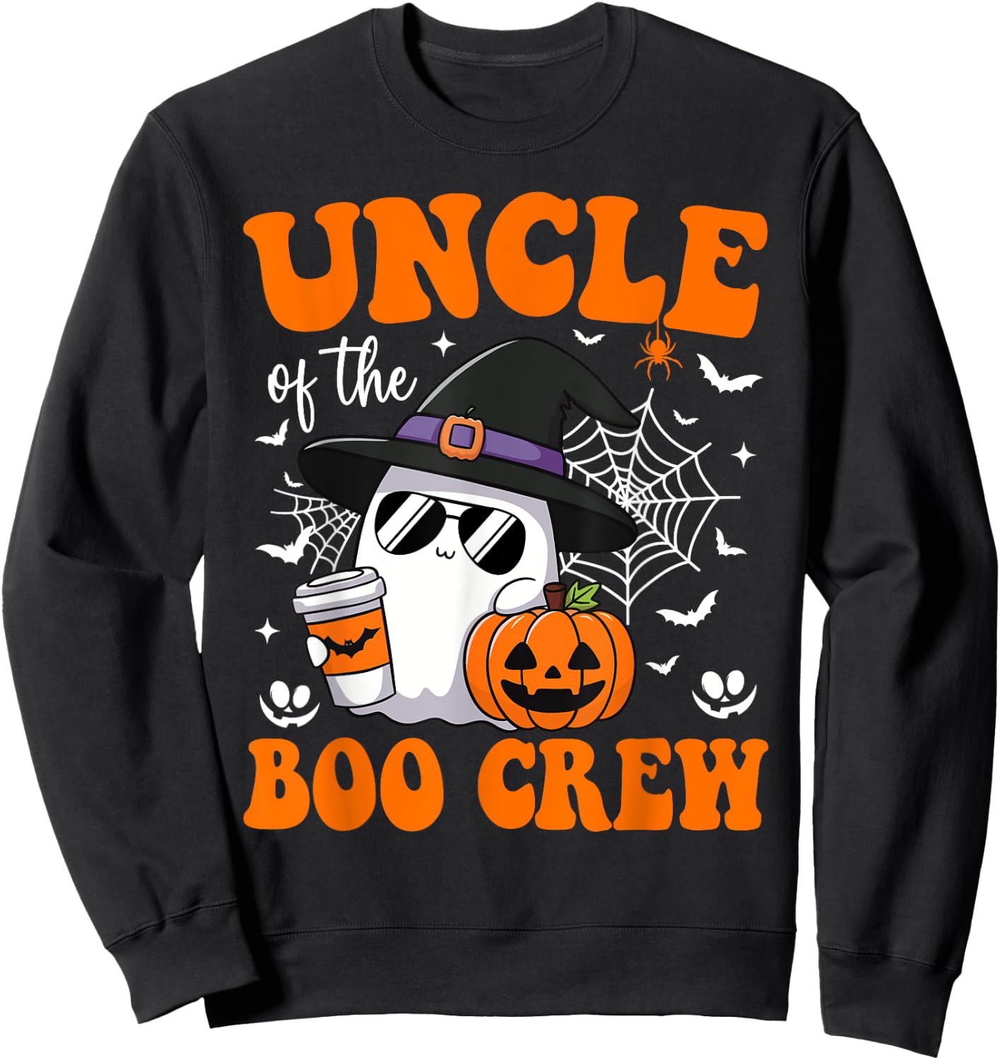 Uncle Boo Crew Groovy Ghost Matching Family Halloween Sweatshirt - Sweatshirt | Black