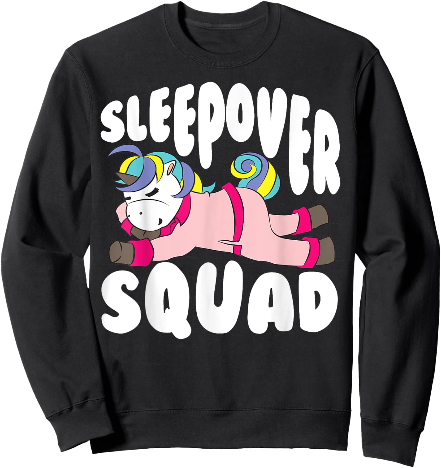 Sleepover Squad Gift | Funny Sleeping Unicorn Slumber Party Sweatshirt - Sweatshirt | Black