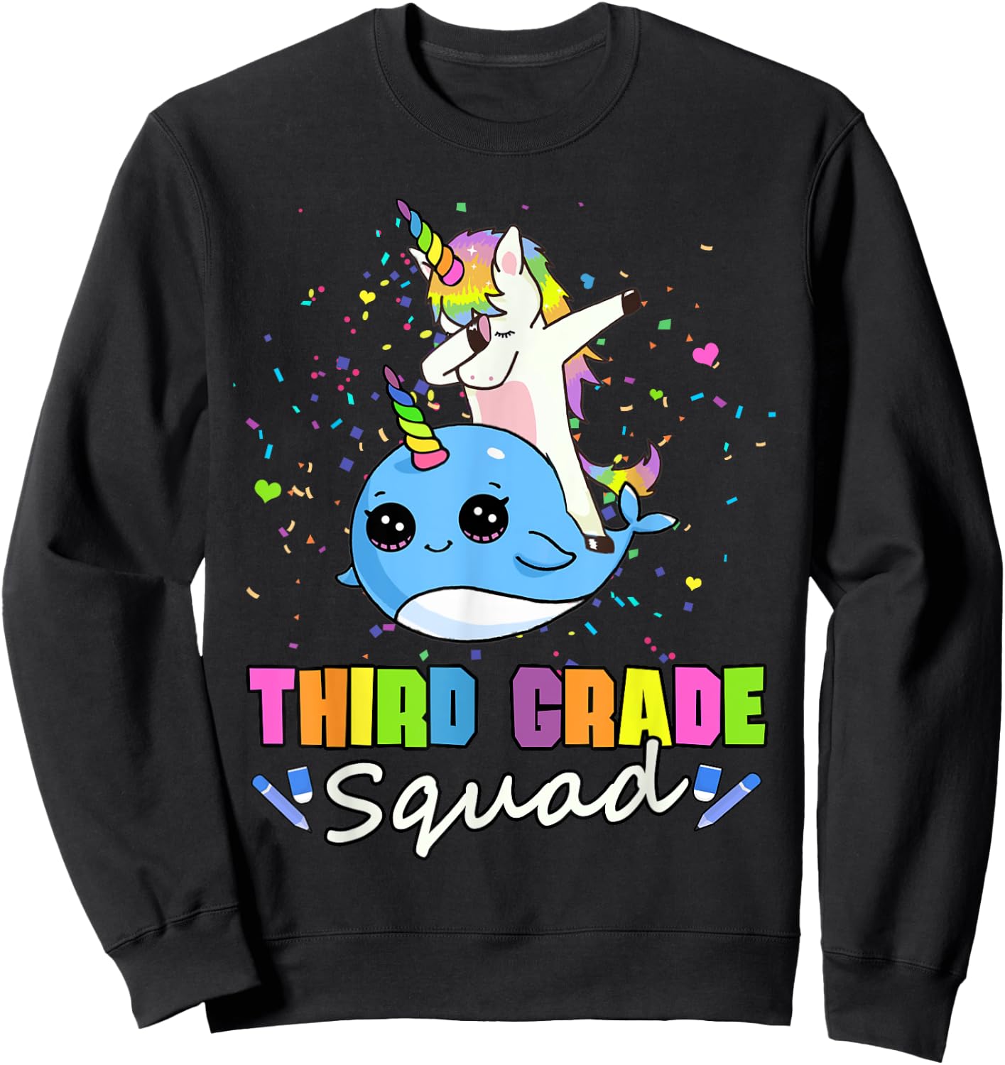 Third Grade Squad Unicorn Narwhal Team 3rd Grade Sweatshirt - Sweatshirt | Black
