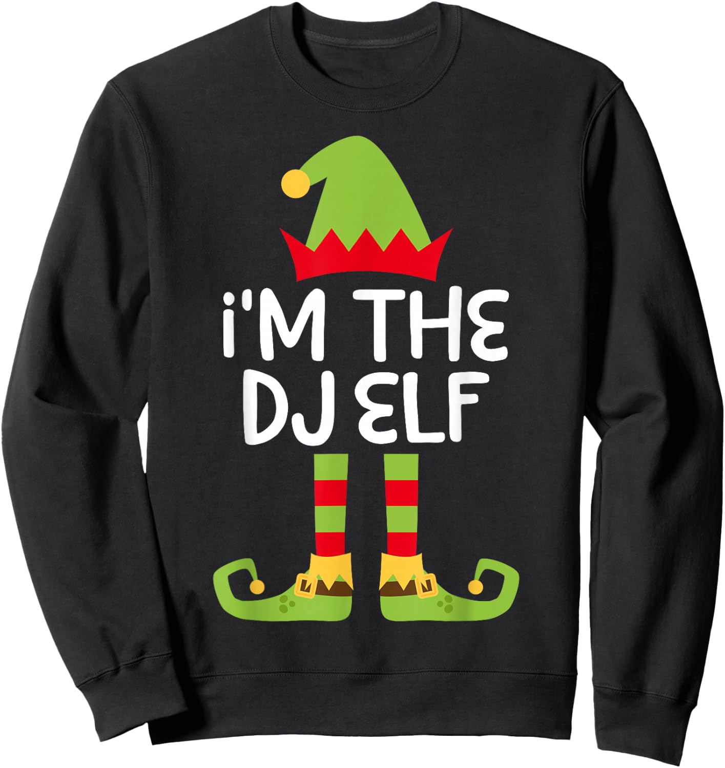 I'm The DJ Elf Shirt Adult Kids Matching Christmas Elf Sweatshirt - Sweatshirt | Black