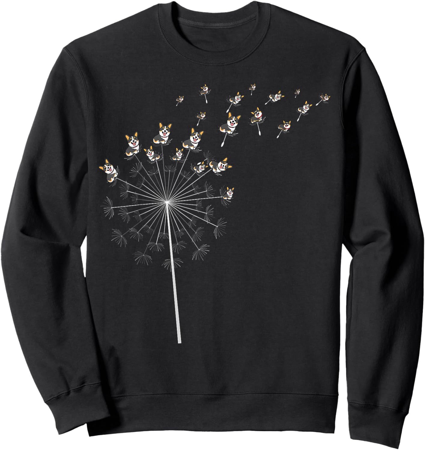 Tricolor Corgi Dandelion Funny Men Women Lover Sweatshirt - Sweatshirt | Black