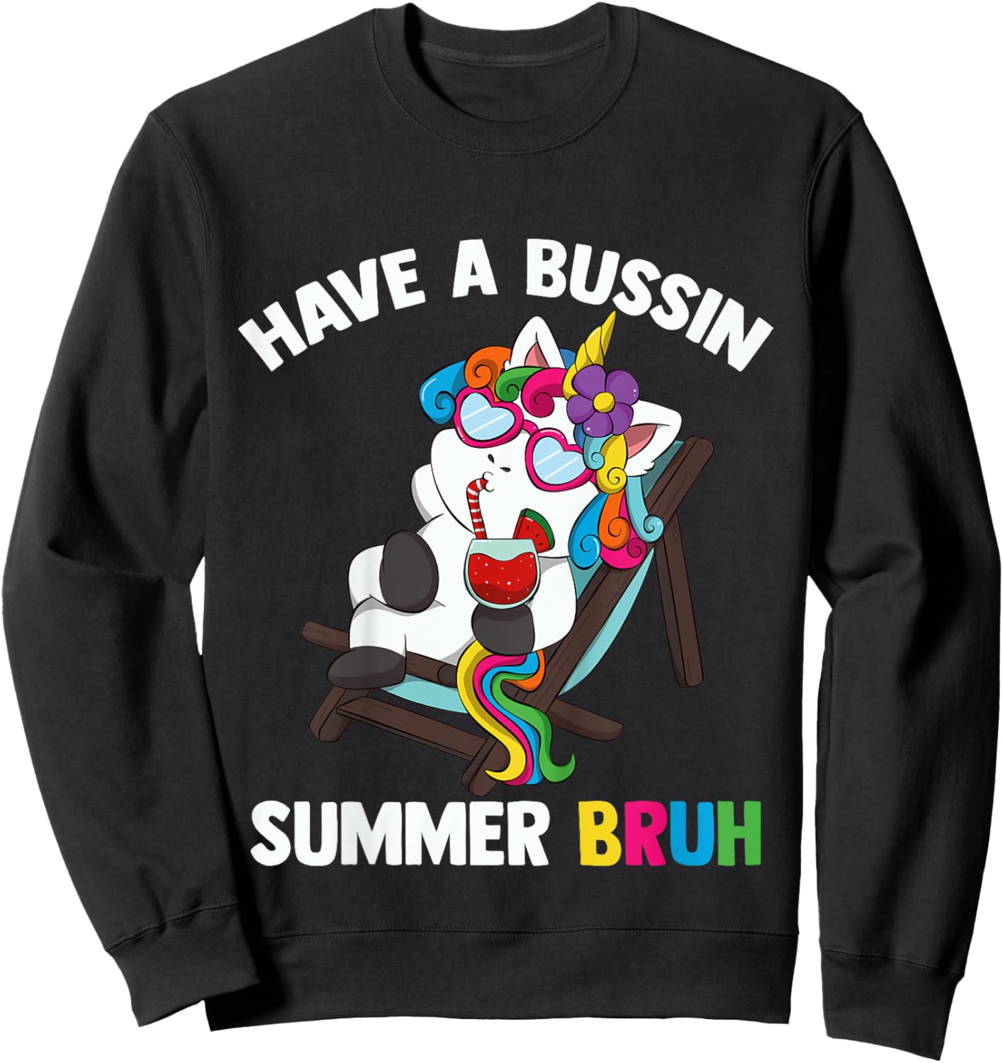 Kids Have A Bussin Summer Bruh Unicorn For Kid Last Day Of School Sweatshirt - Sweatshirt | Black