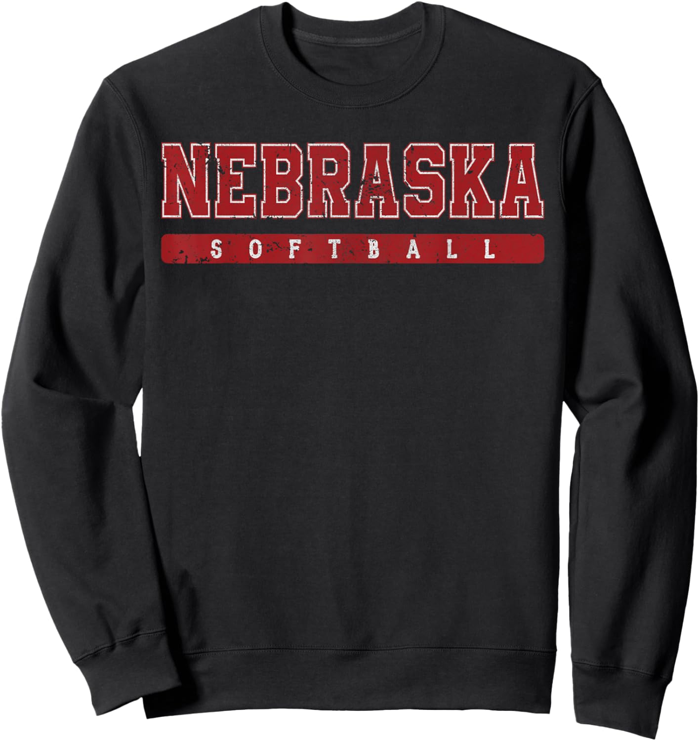 Nebraska Softball Red Vintage Text Sweatshirt - Sweatshirt | Black