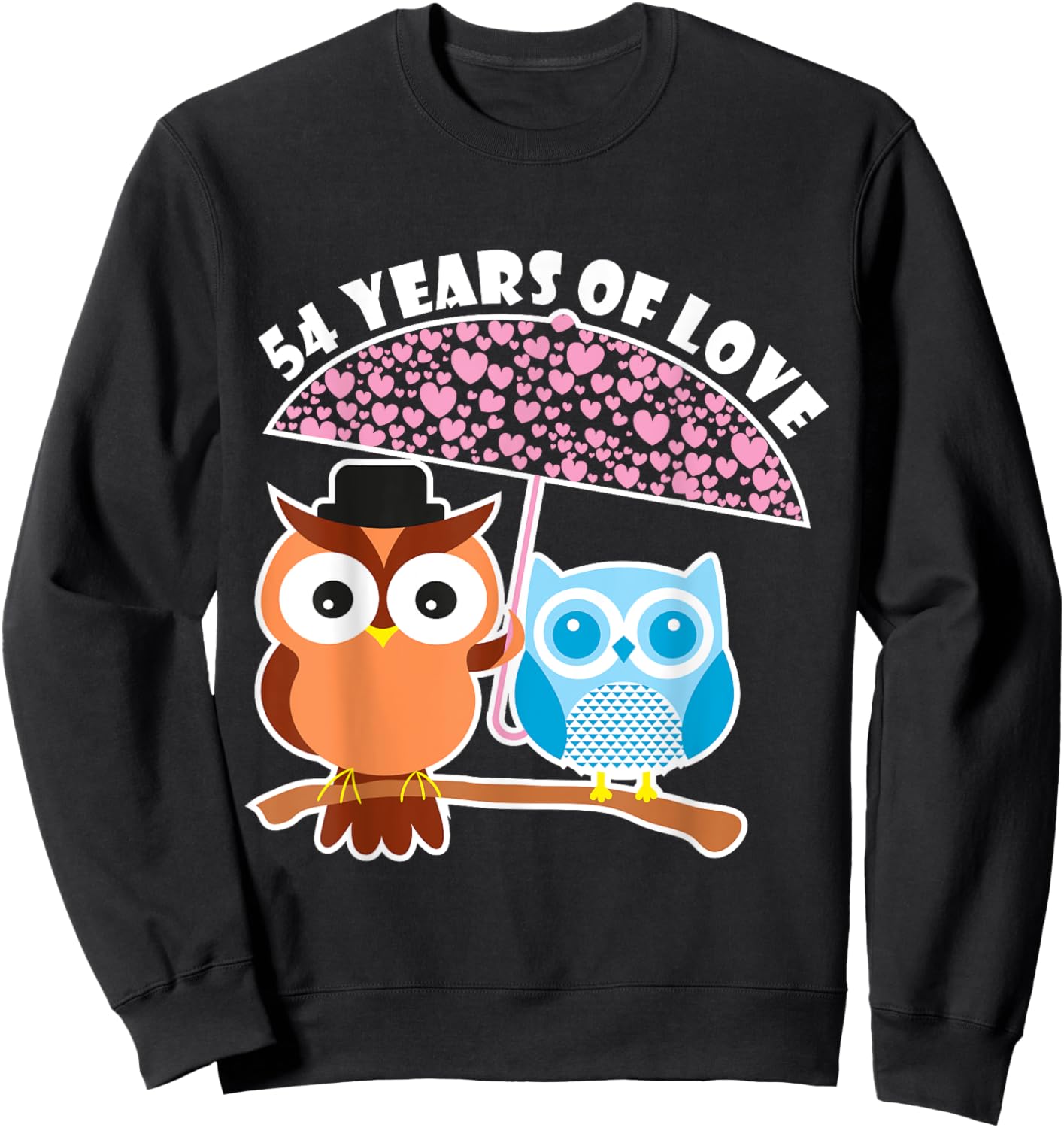 54 Years Of Love - 54th Anniversary Owl Cute Couples Sweatshirt - Sweatshirt | Black