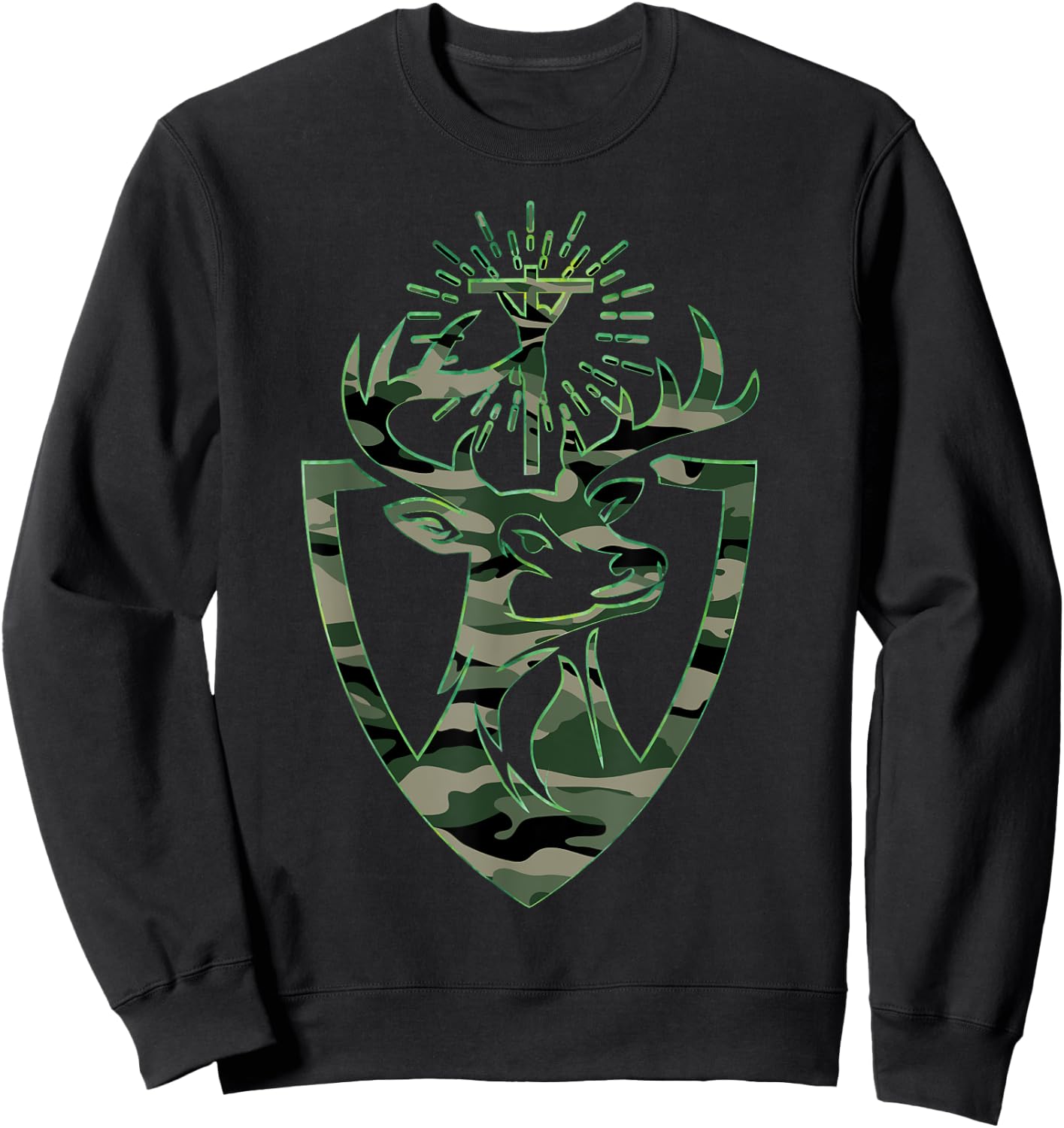 Hubert Hubertus Patron Saint of Hunters Stag Camo Men Sweatshirt - Sweatshirt | Black