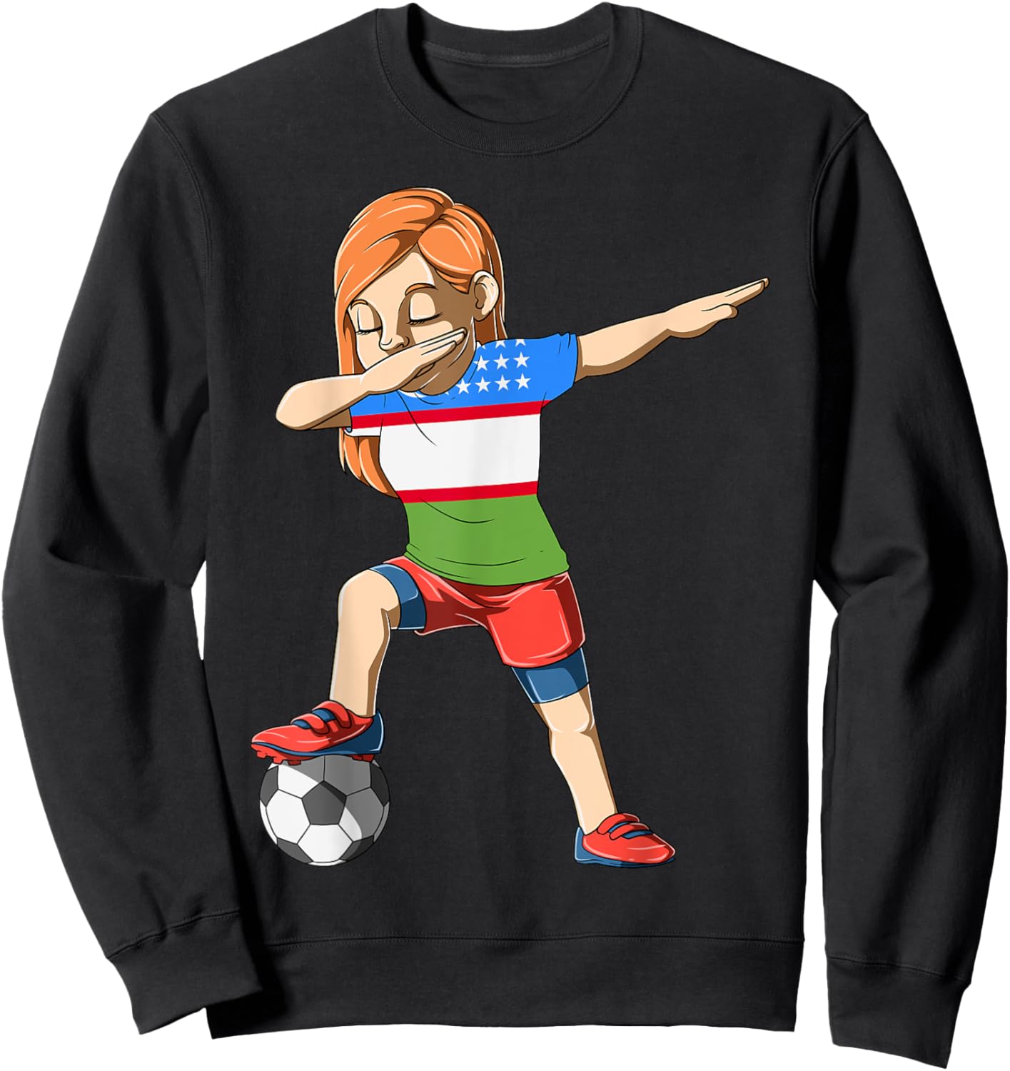Dabbing Soccer Girl Uzbekistan Jersey Uzbek Sweatshirt - Sweatshirt | Black