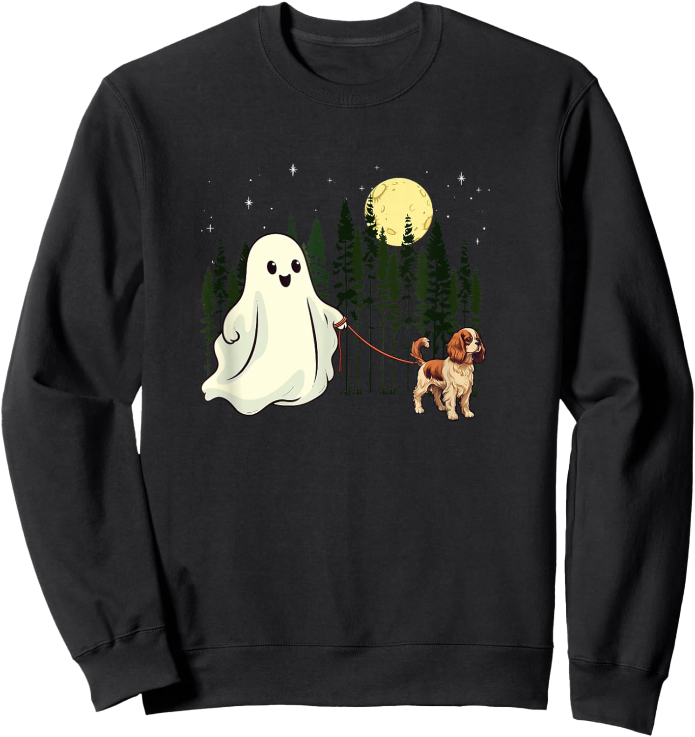 Cavalier King Charles Spaniel Walking Ghost Halloween Funny Sweatshirt - Sweatshirt | Black