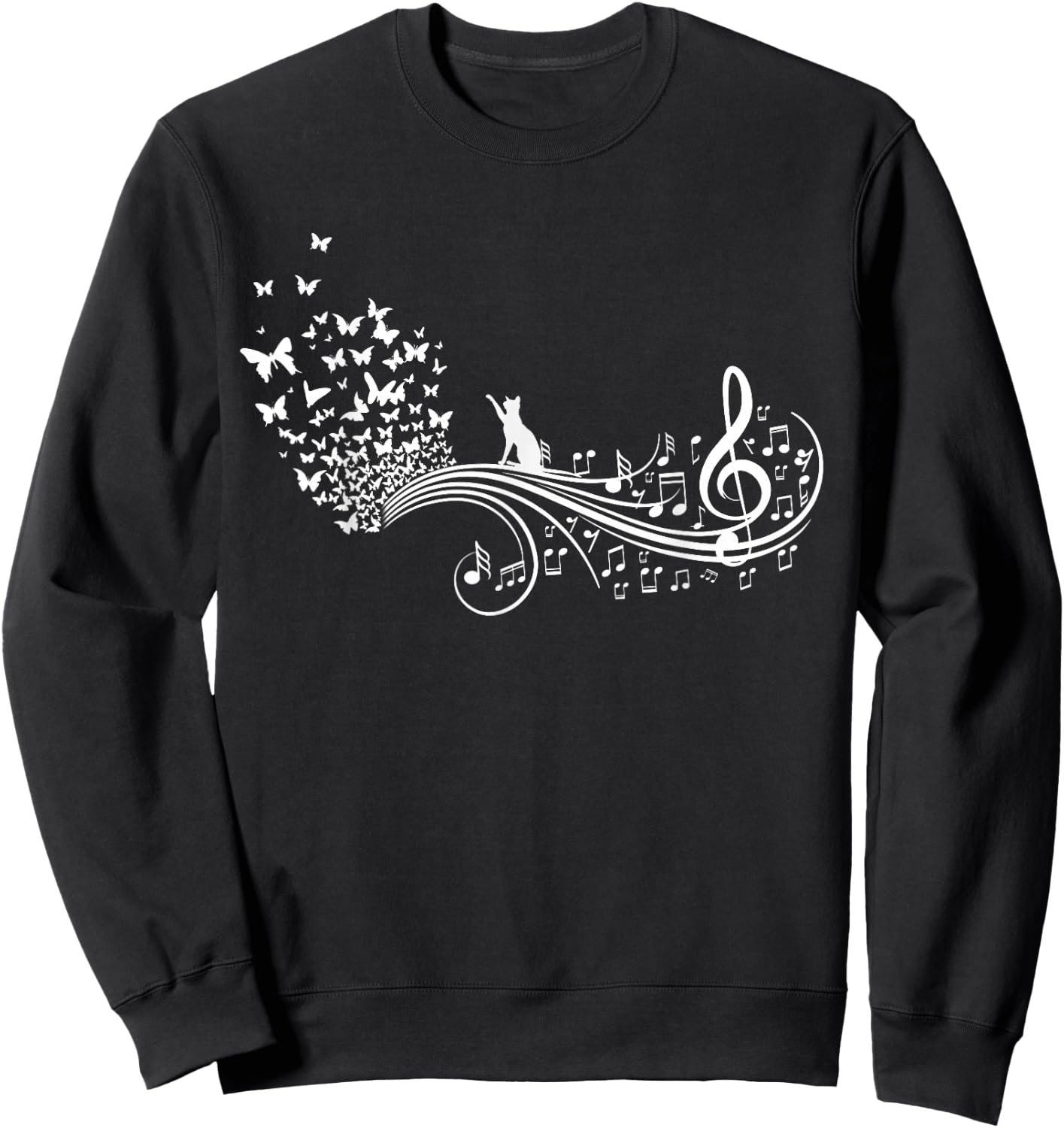 Music Notes and Butterflies Symphony Sweatshirt - Sweatshirt | Black