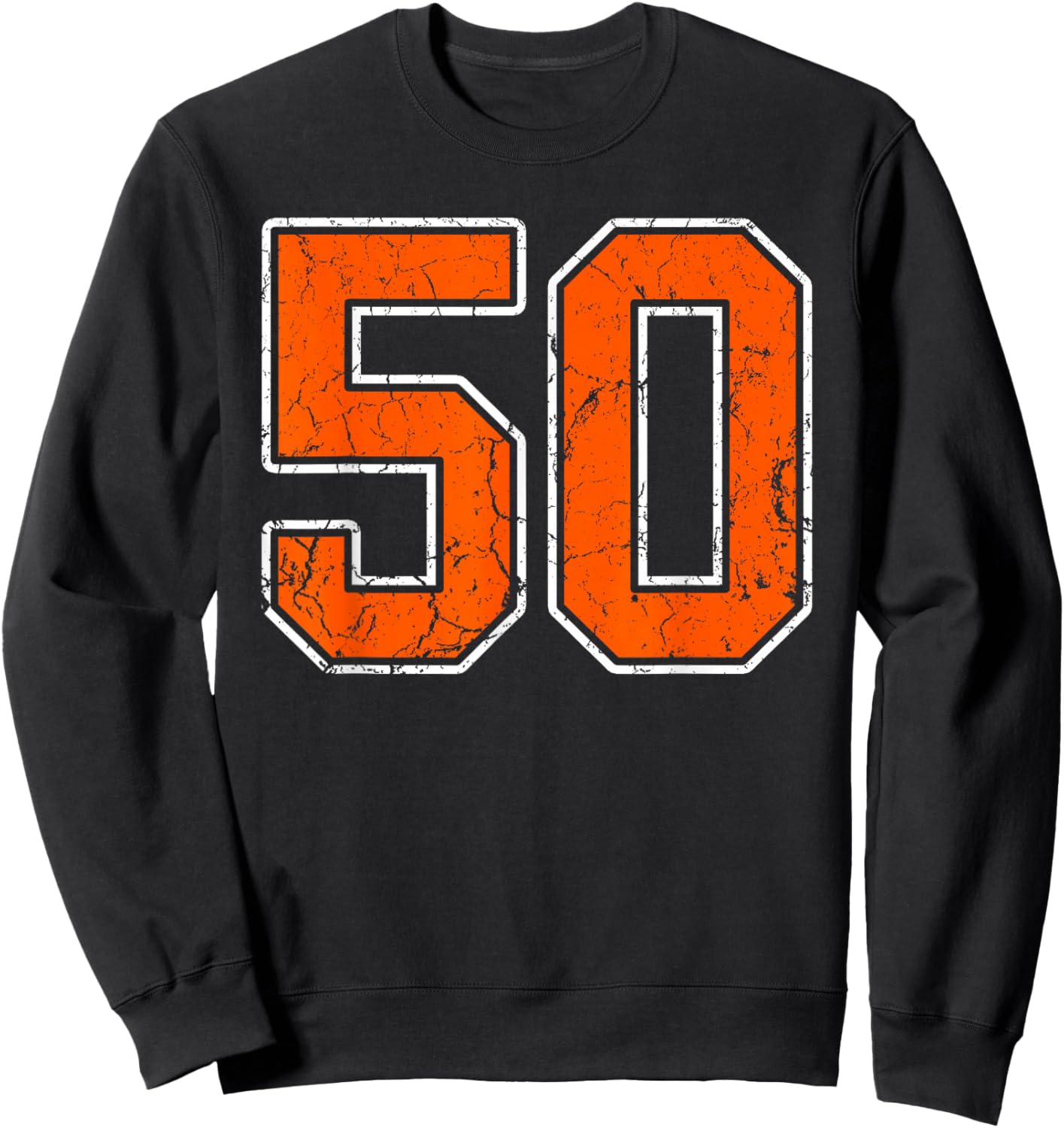 Distressed Orange White Number 50 Jersey Player Uniform #50 Sweatshirt - Sweatshirt | Black