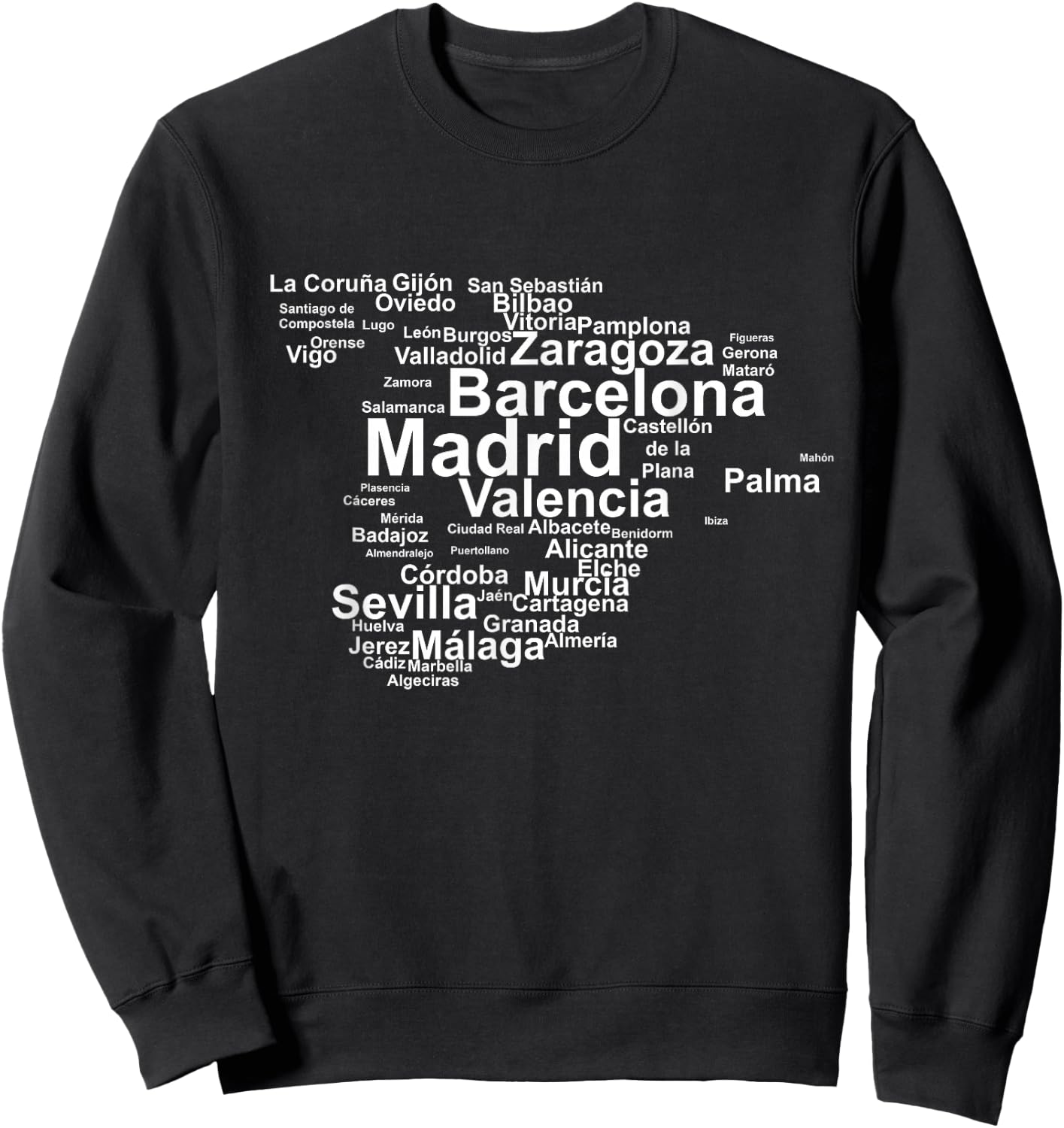 Spain Map Silhouette Towns Cities Madrid Travel Espana Sweatshirt - Sweatshirt | Black