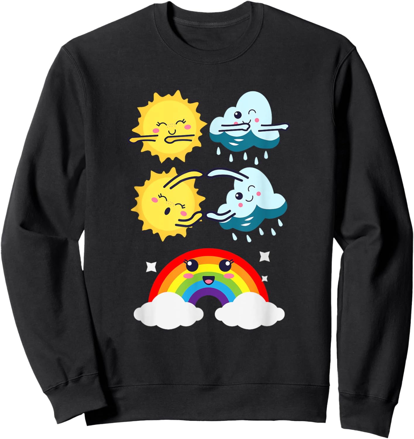 Funny Dancing Sun Cloud Rainbow | Nature Rain Summer Men Women Kids Sweatshirt - Sweatshirt | Black