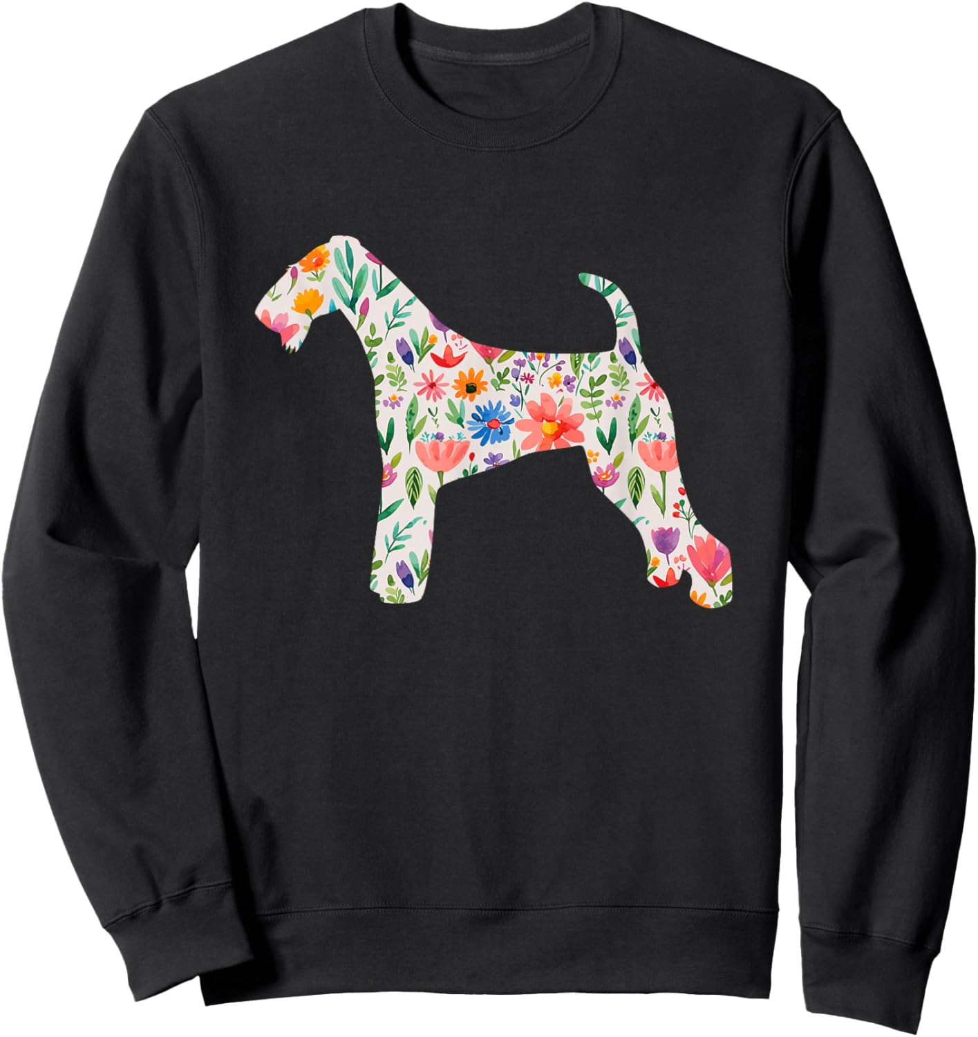Airedale Terrier watercolor flowers design Sweatshirt - Sweatshirt | Black