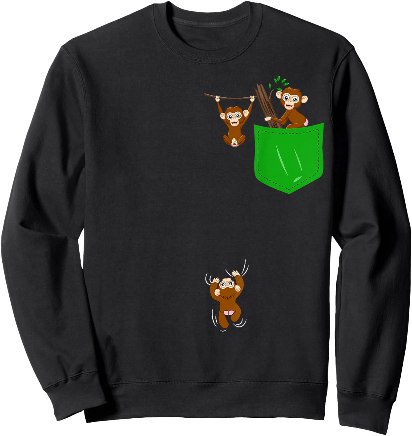 Monkey Lover Shirt Cute Monkey Pocket Shirt for Kids Monkey Sweatshirt - Sweatshirt | Black