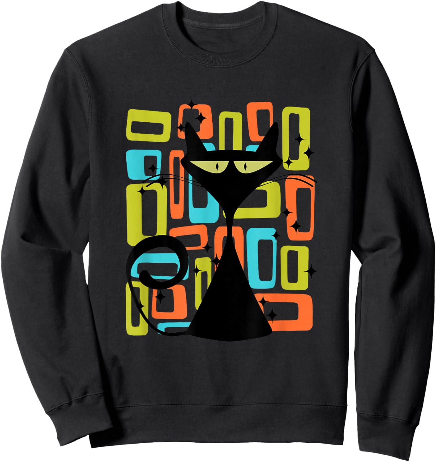 Retro Cat Midcentury Mid Century Style Modern Abstract Shape Sweatshirt - Sweatshirt | Black