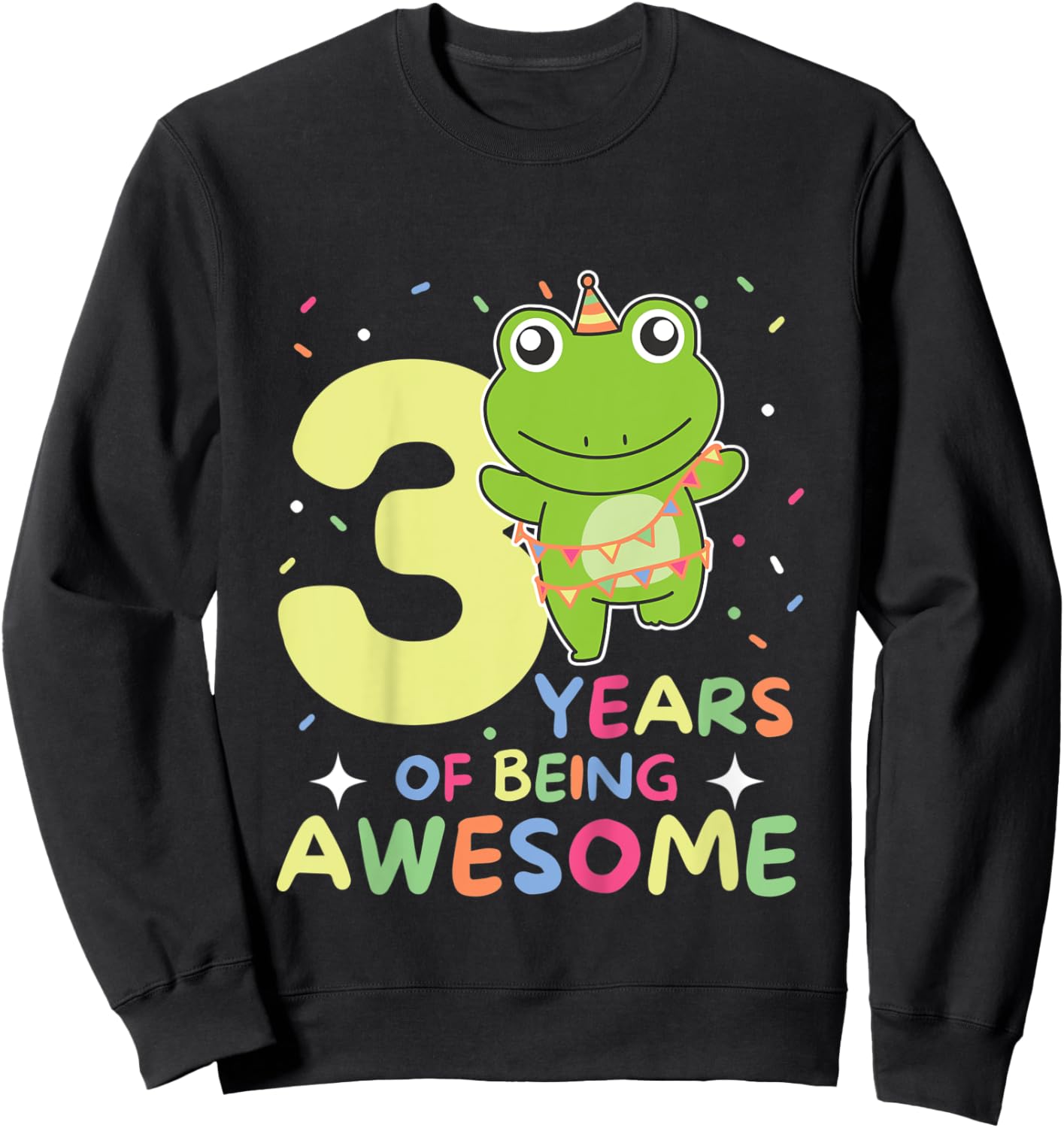 Kids Frog 3rd Birthday For Kids Three Years Old Sweatshirt - Sweatshirt | Black