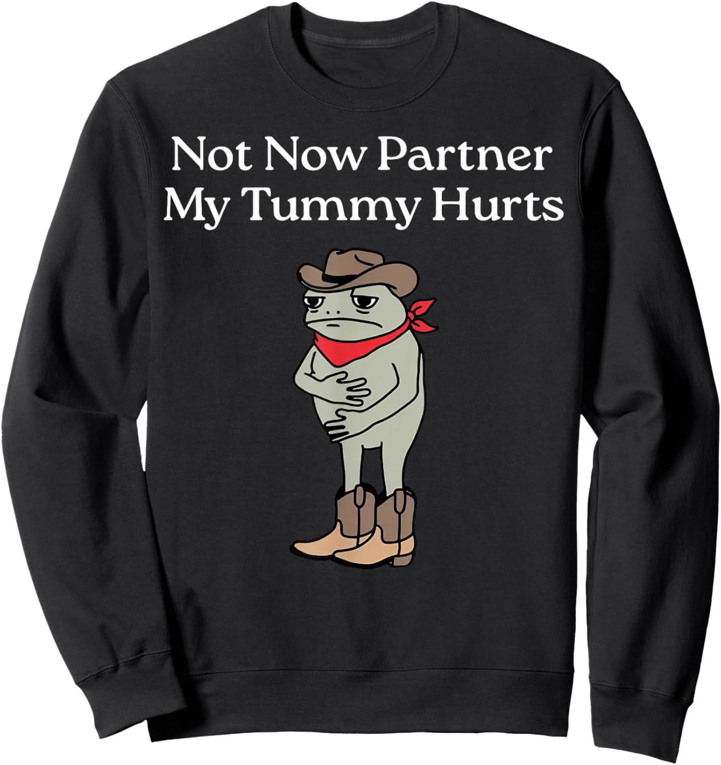 Not Now Partner My Tummy Hurts Funny Frog Cowboy Sweatshirt - Sweatshirt | Black