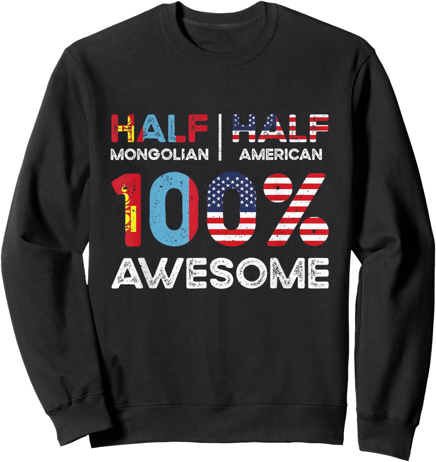 Mongolian American Patriot USA Grown Mongolia US Flag Sweatshirt - Sweatshirt | Black