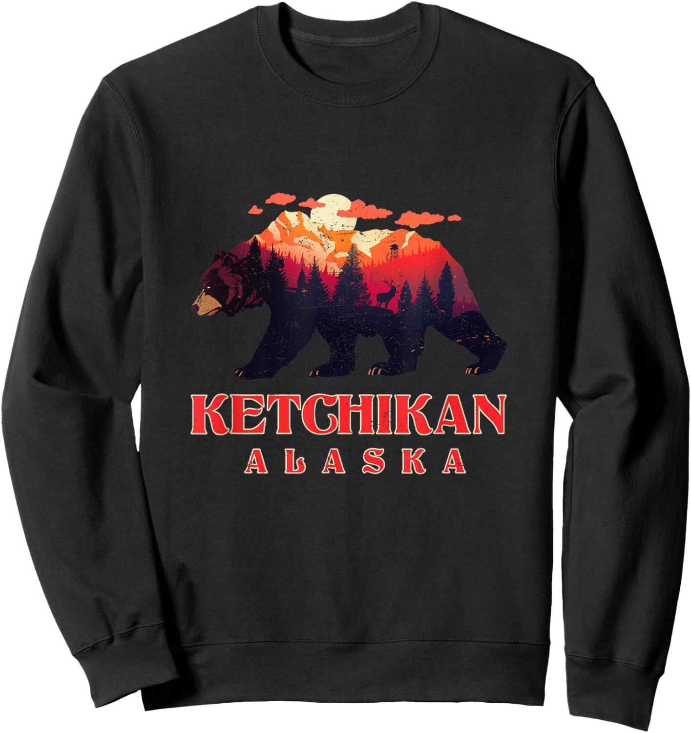 Vintage Mountain Grizzly Bear Ketchikan Alaska Hiking Sweatshirt - Sweatshirt | Black