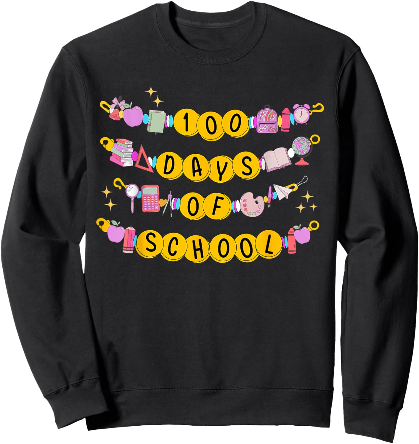 100 Days of School Bracelet Little Girls Teacher Student Sweatshirt - Sweatshirt | Black