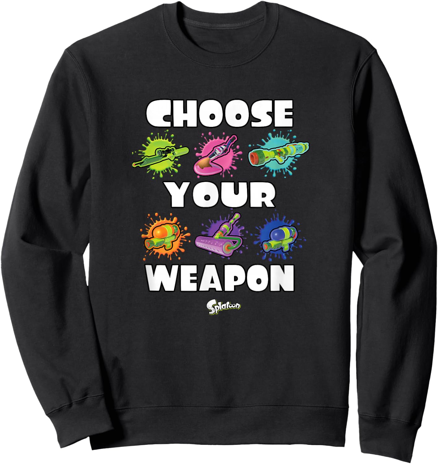 Splatoon Choose Your Weapon Ink Splat Nintendo Collage Sweatshirt - Sweatshirt | Black