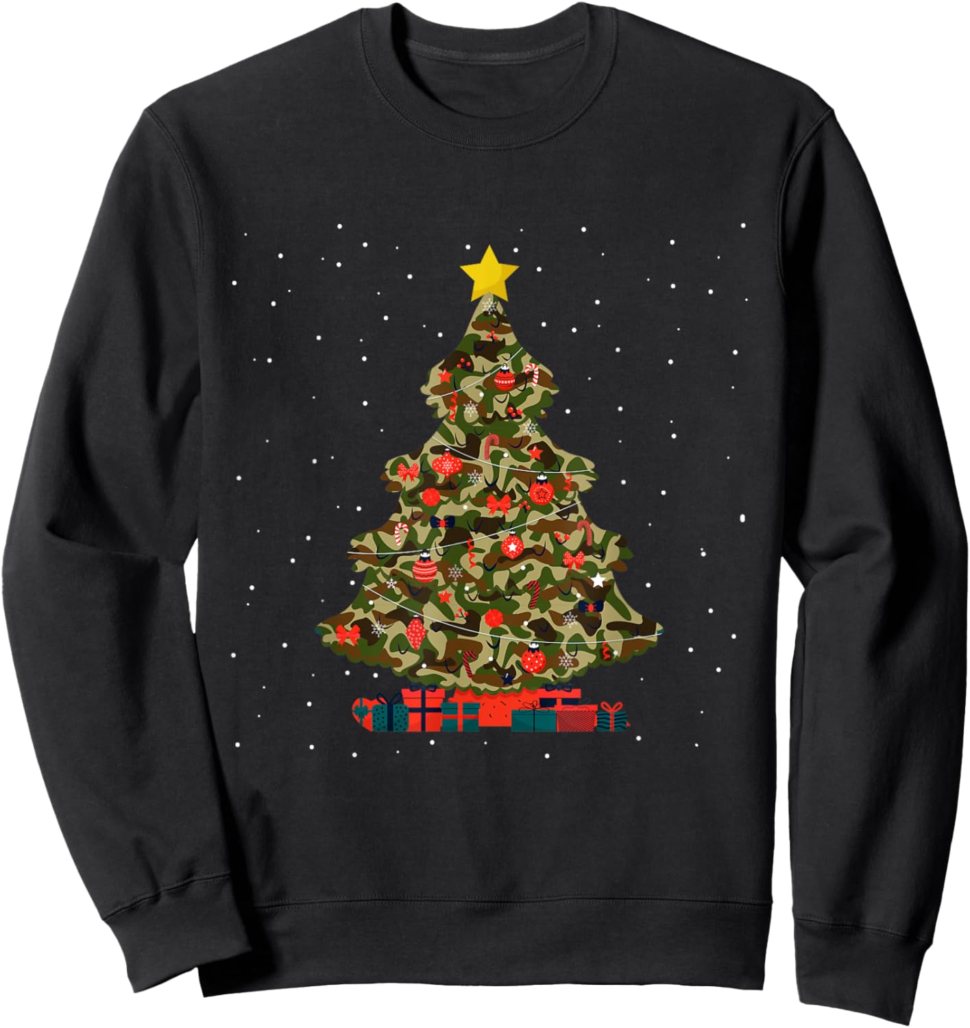 Camo Design Christmas Trees Camouflage Print Xmas Sweatshirt - Sweatshirt | Black