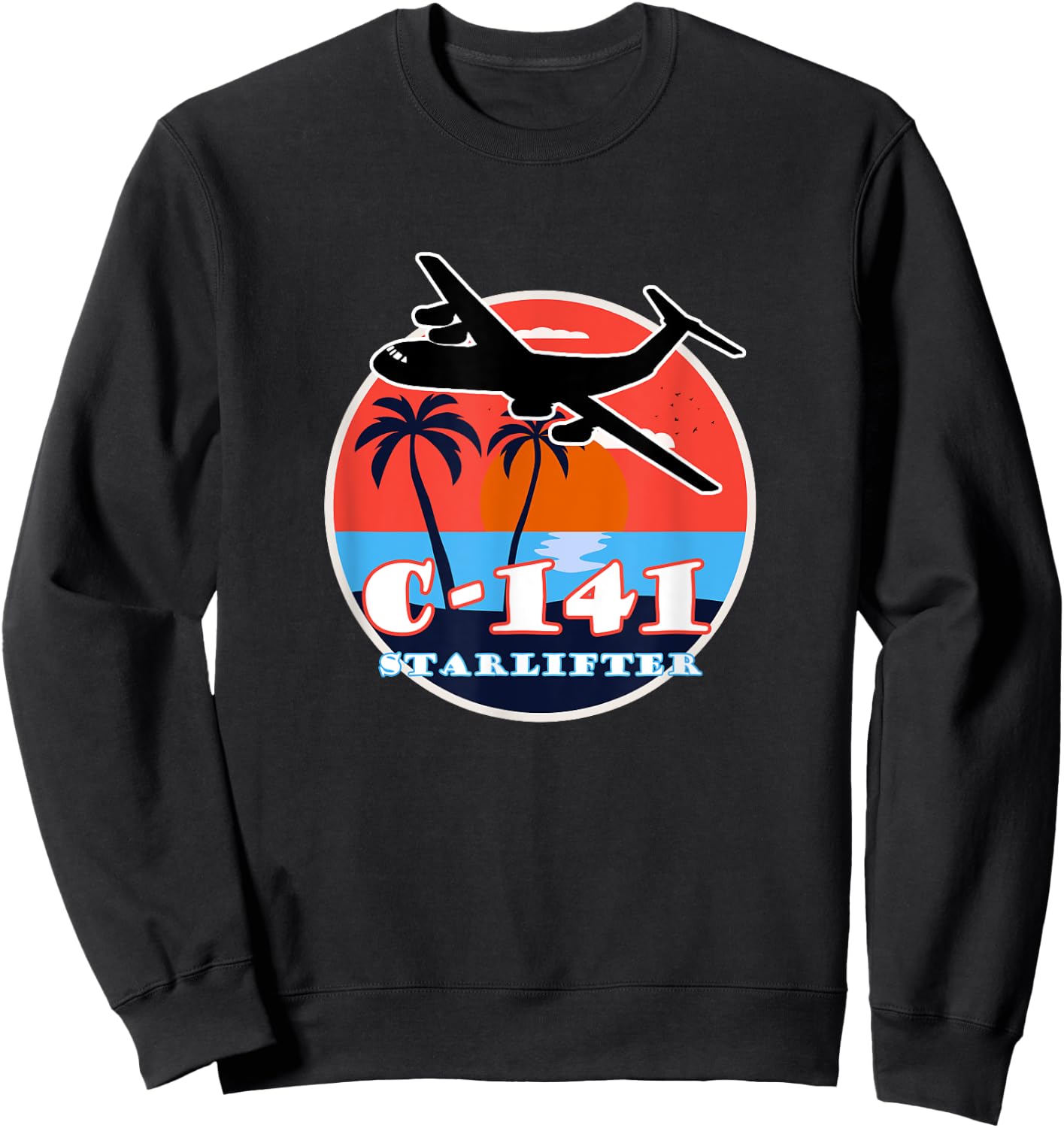 C-141 Vintage Tropical Sunset Cargo Aviation Sweatshirt - Sweatshirt | Black