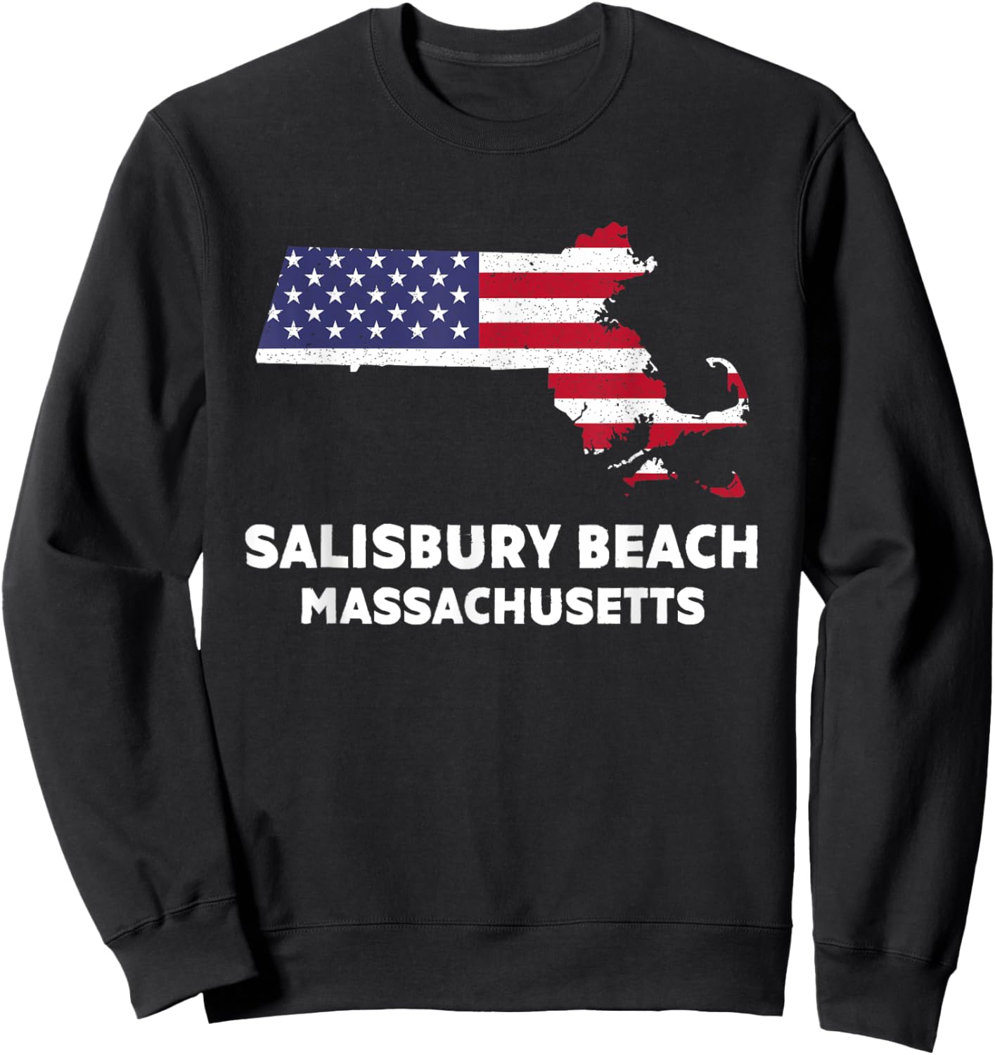 Distressed Patriotic USA Flag Salisbury Beach, MA Women Men Sweatshirt - Sweatshirt | Black
