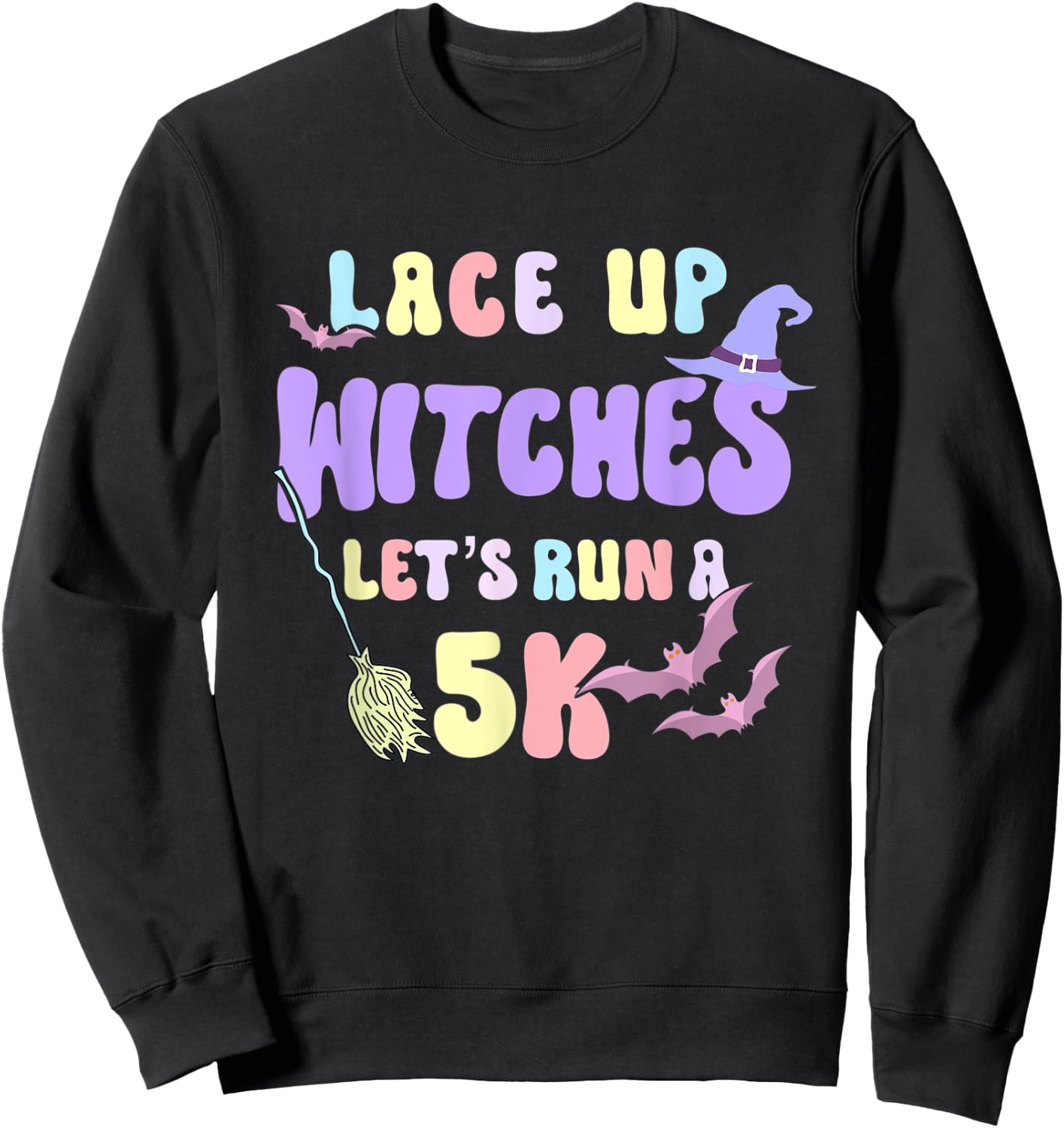 Lace Up Witches Let's Run A 5K Retro Goth Halloween Witch Sweatshirt - Sweatshirt | Black