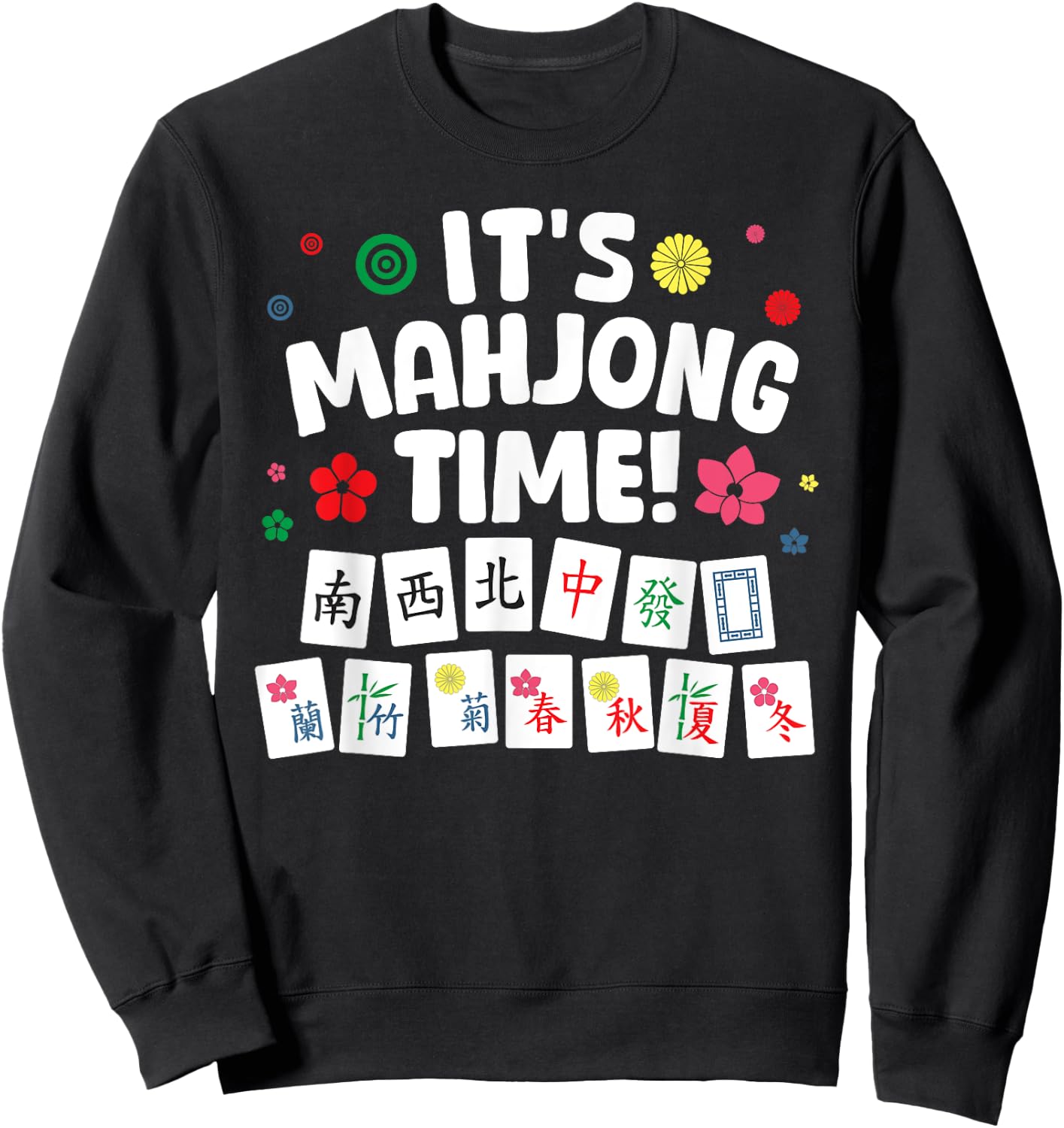 Cute Mahjong Design Women Tile Game Mahjong Player Sweatshirt - Sweatshirt | Black