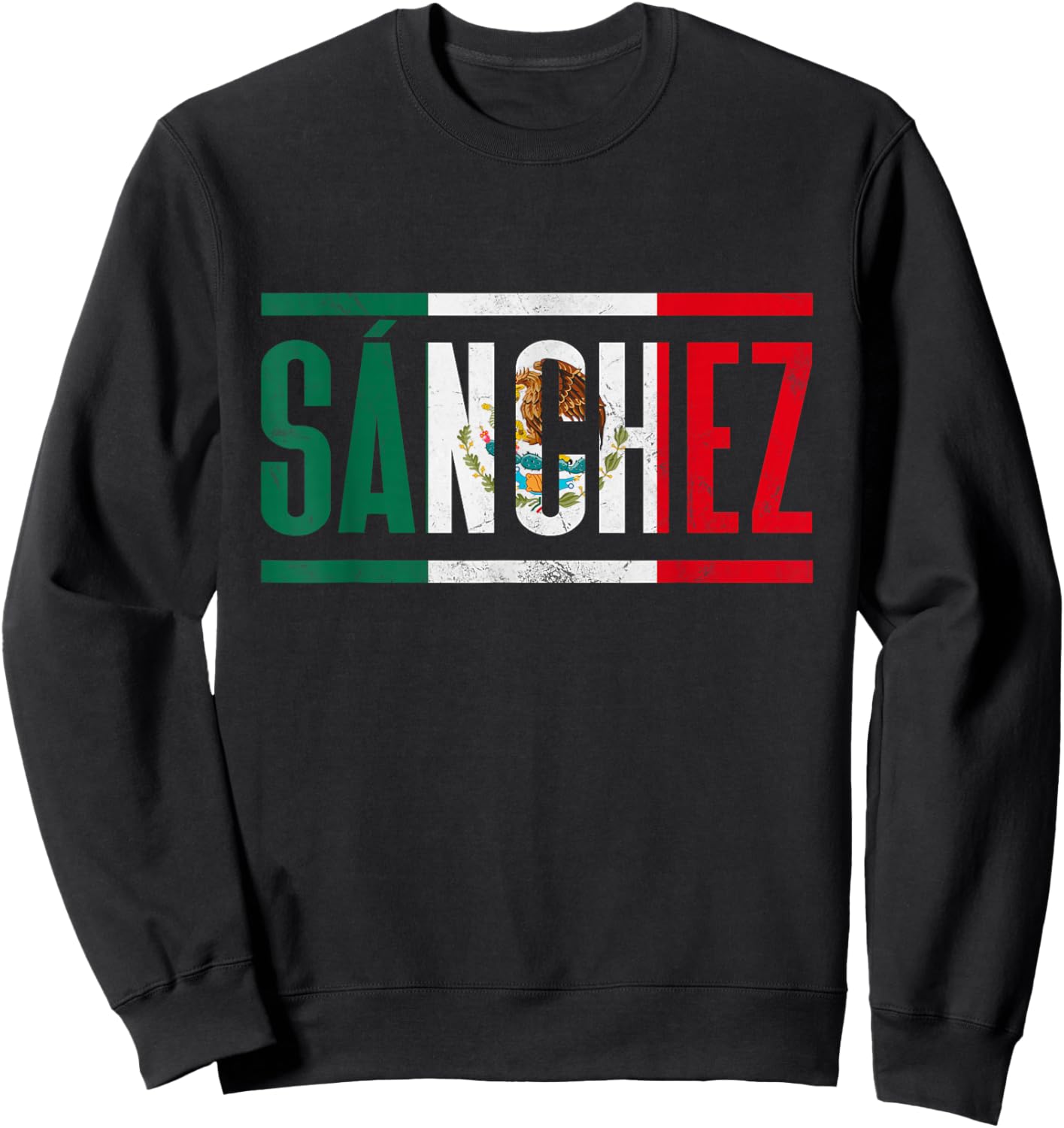 Apellido Sánchez con bandera de México Sweatshirt - Sweatshirt | Black