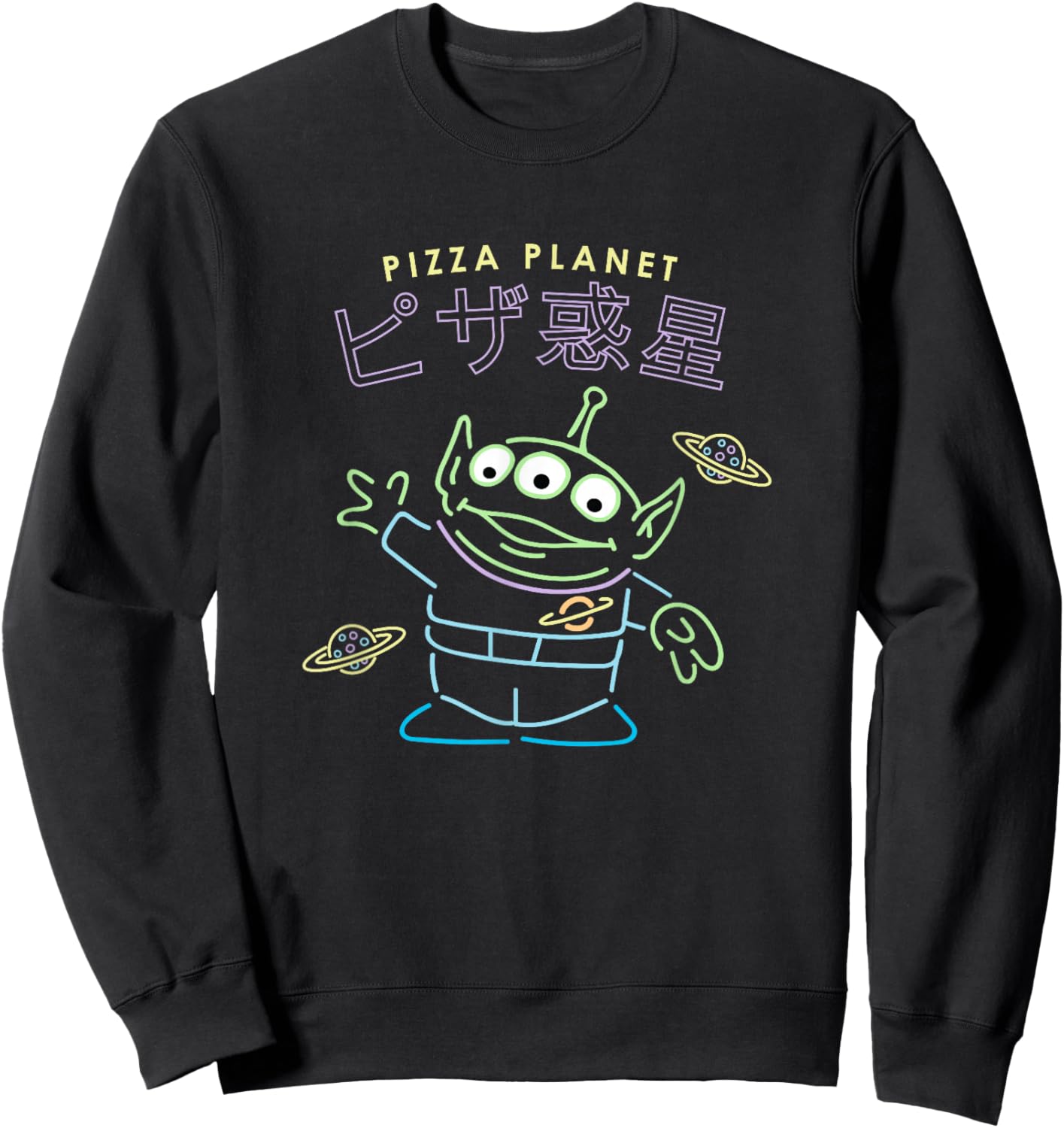 Disney Pixar Toy Story Pizza Planet Alien Neon Kanji Poster Sweatshirt - Sweatshirt | Black