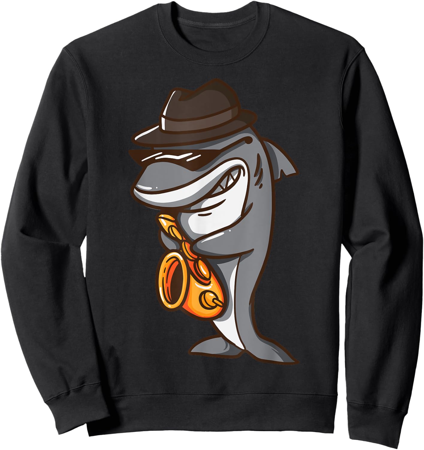 Saxophonist Shark Jazz Band Music and Animal Lover Gift Sweatshirt - Sweatshirt | Black