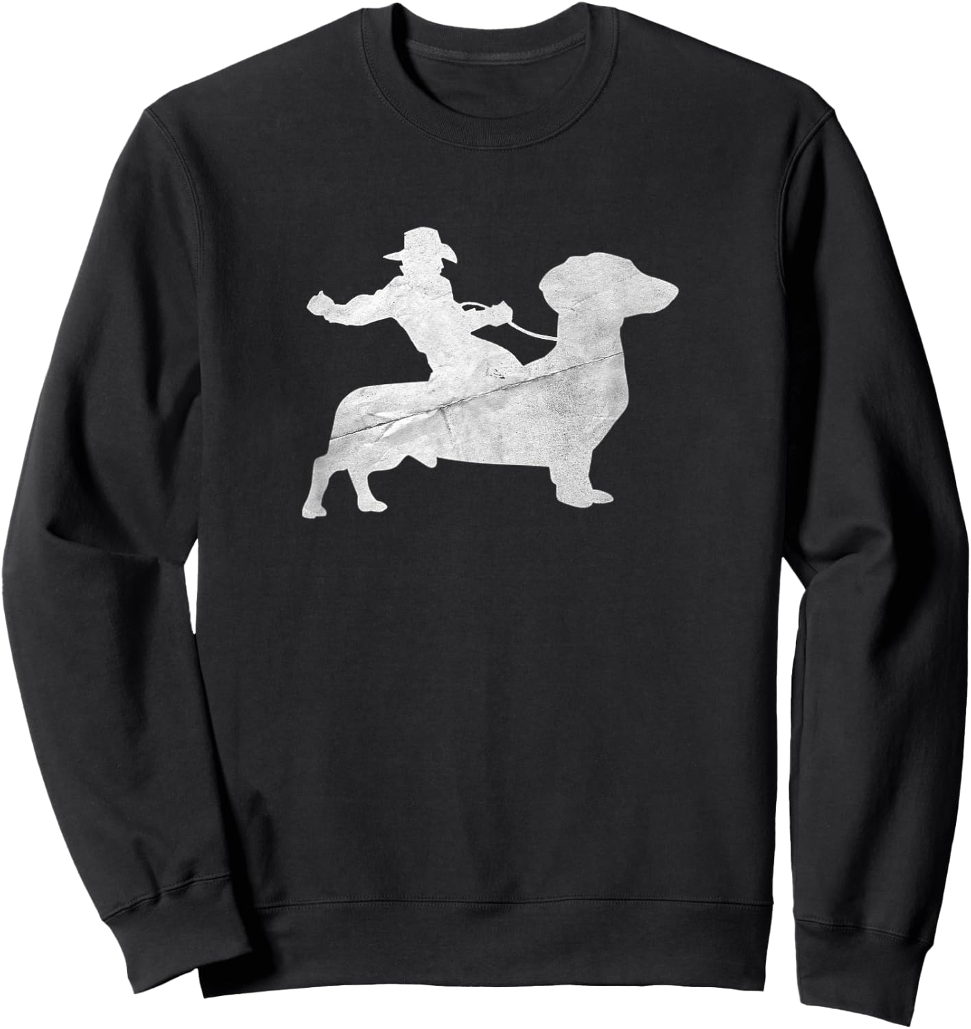 Cowboy Riding a Dachshund Wiener Dog Distressed Sweatshirt - Sweatshirt | Black