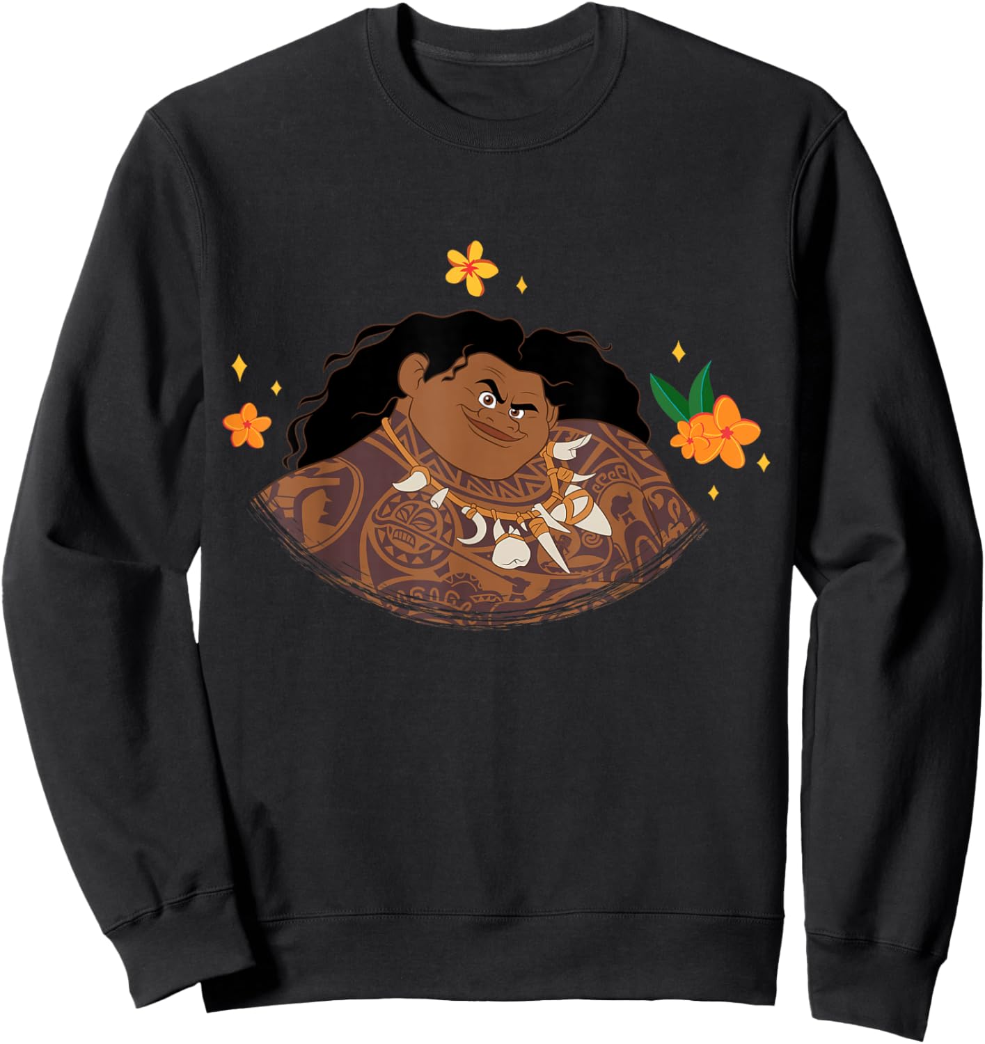 Disney Moana 2 Big Face Maui Tropical Flowers Costume Sweatshirt - Sweatshirt | Black