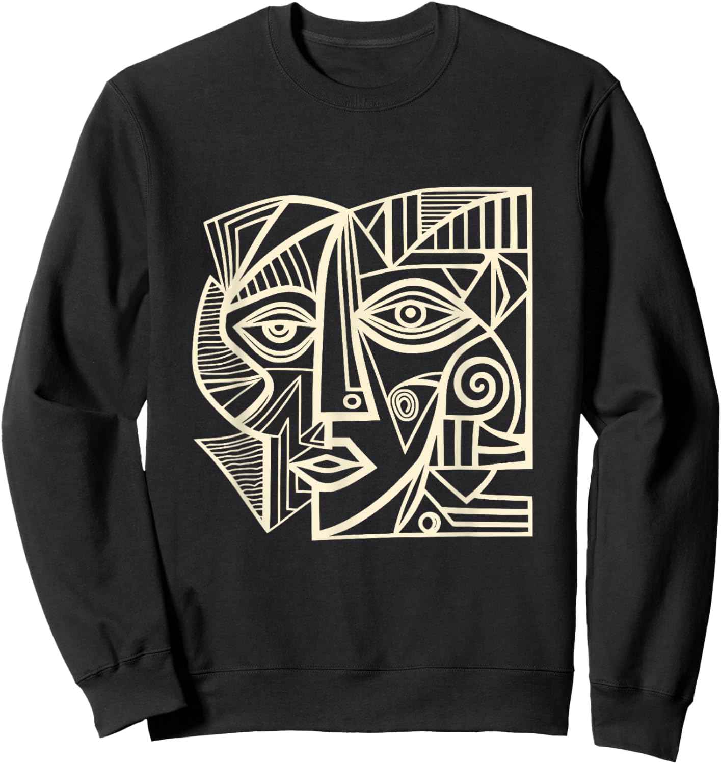 Artsy Wonky Face Cubism Face Sweatshirt - Sweatshirt | Black