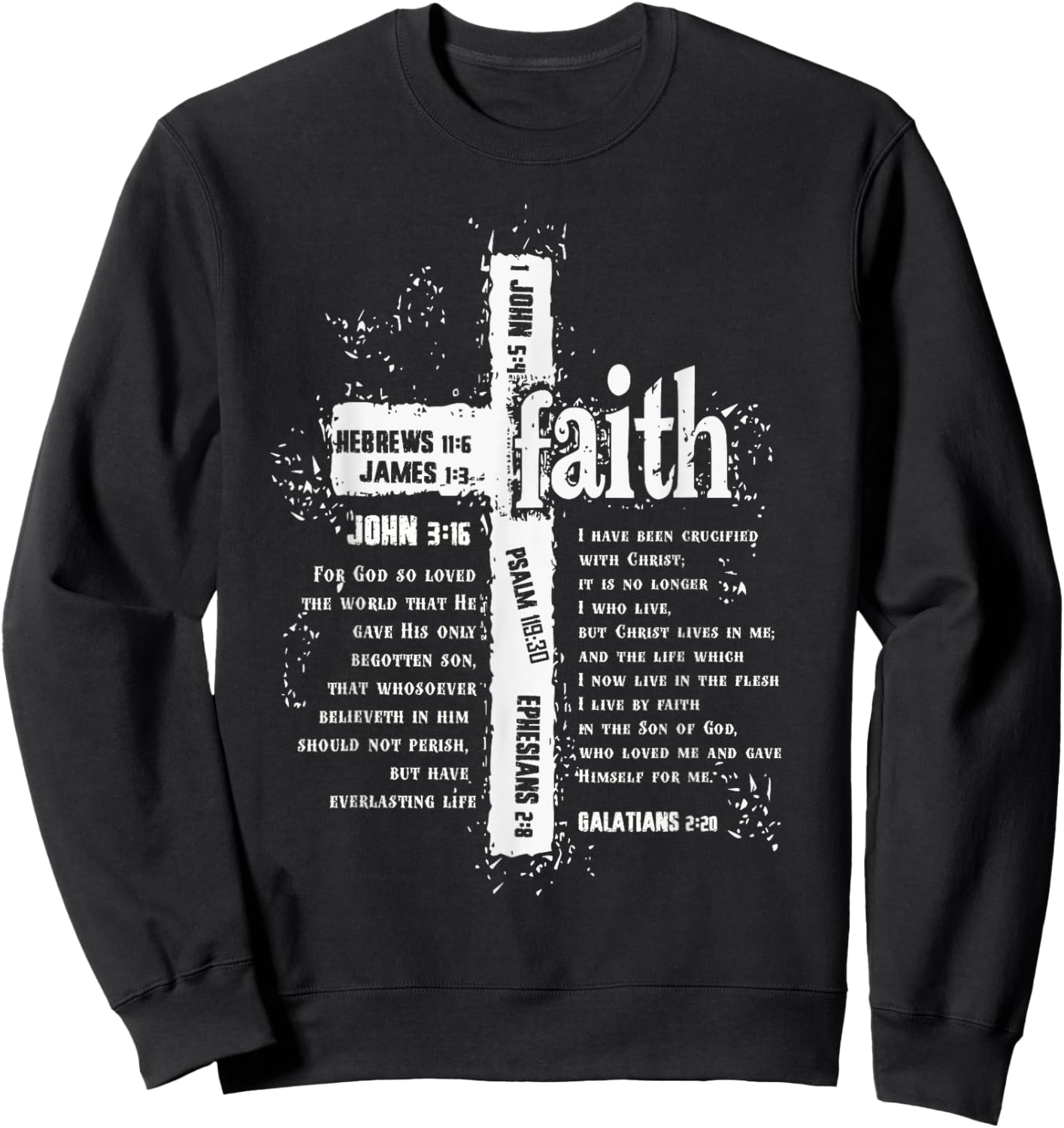 Faith Cross and Bible Verses Sweatshirt - Sweatshirt | Black